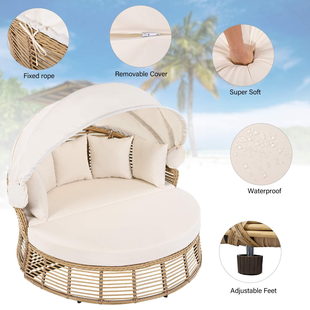 Alora 53-Inch Outdoor Patio Rattan Round Wicker Daybed With Retractable Canopy (SAK69241) – SAKSBY WHOLESALE, view 3