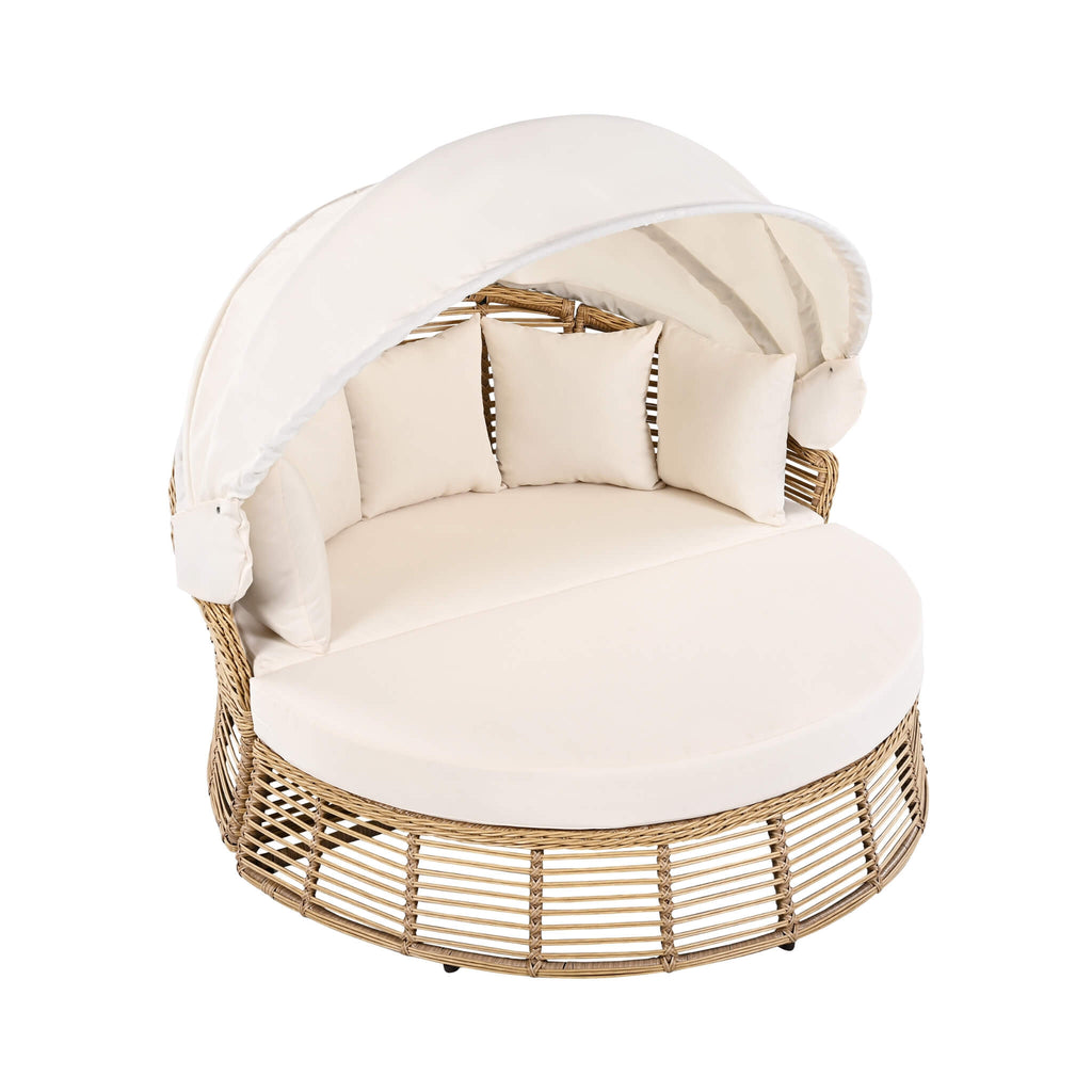 Alora 53-Inch Outdoor Patio Rattan Round Wicker Daybed With Retractable Canopy (SAK69241) – SAKSBY WHOLESALE, view 6
