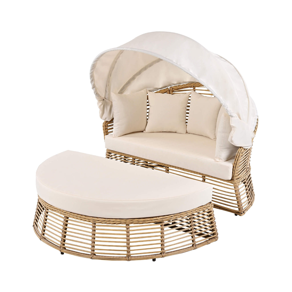 Alora 53-Inch Outdoor Patio Rattan Round Wicker Daybed With Retractable Canopy (SAK69241) – SAKSBY WHOLESALE, view 9