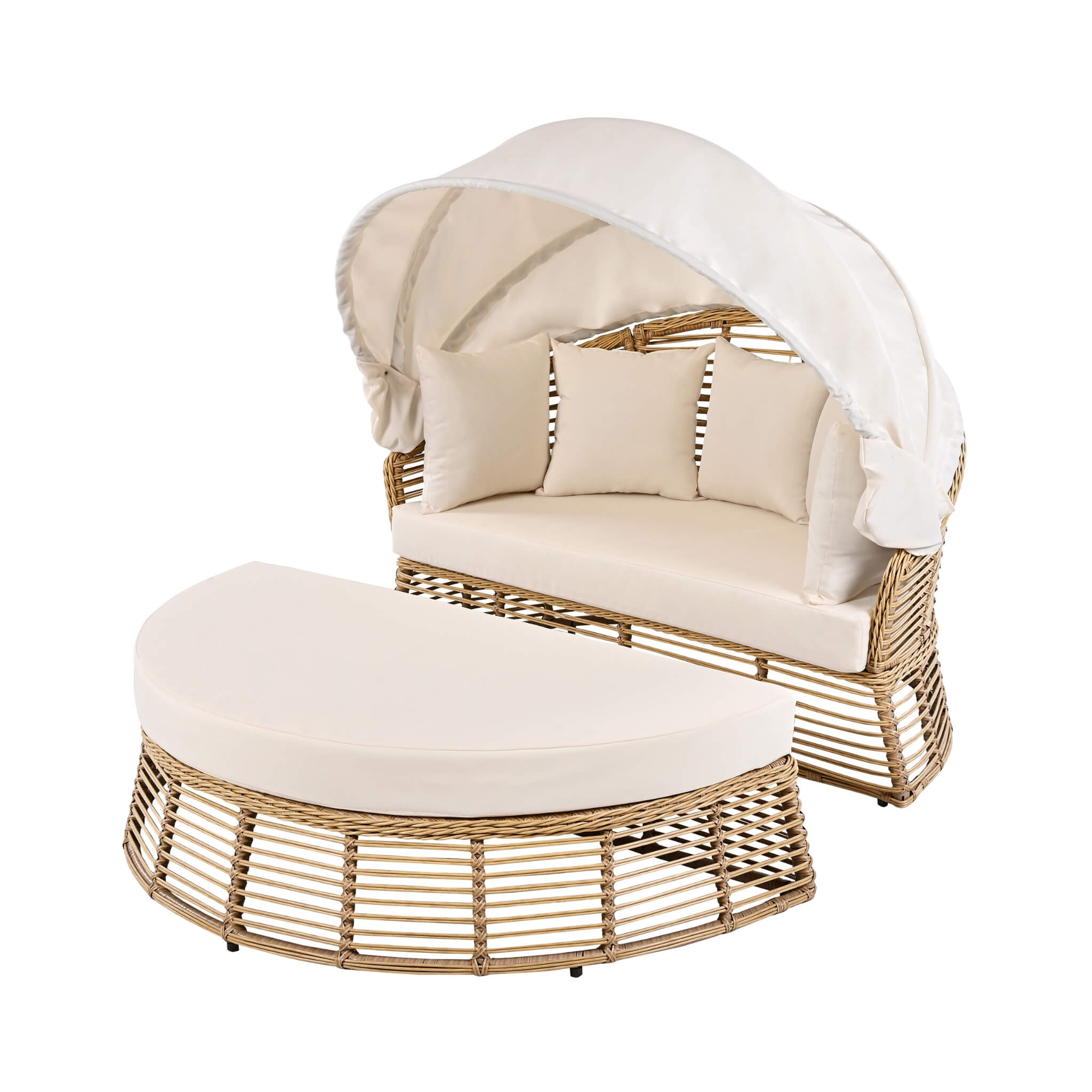 Alora 53-Inch Outdoor Patio Rattan Round Wicker Daybed With Retractable Canopy (SAK69241) – SAKSBY WHOLESALE, view 9