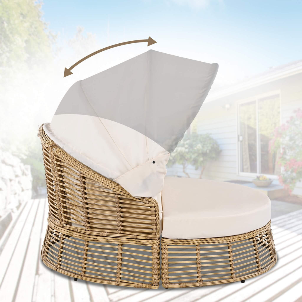 Alora 53-Inch Outdoor Patio Rattan Round Wicker Daybed With Retractable Canopy (SAK69241) – SAKSBY WHOLESALE, view 5
