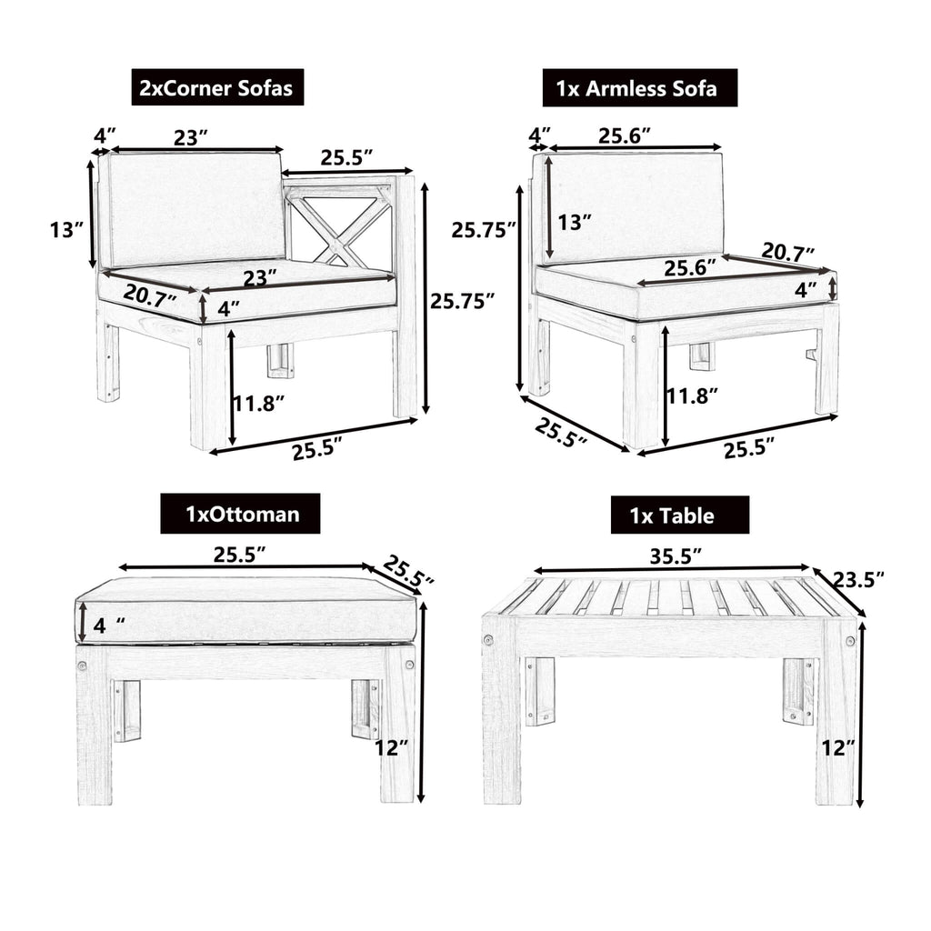Alora 5-Piece Outdoor Patio Wood Sectional Sofa Set With Cushions (SAK31297) – SAKSBY WHOLESALE, view 7