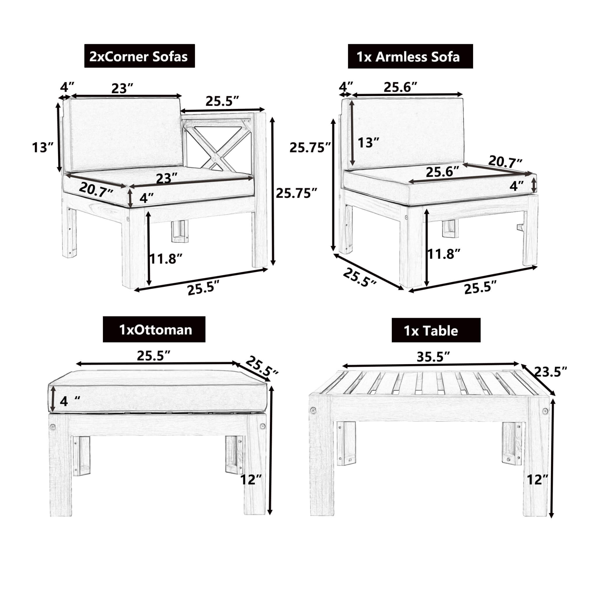 Alora 5-Piece Outdoor Patio Wood Sectional Sofa Set With Cushions (SAK31297) – SAKSBY WHOLESALE, view 7