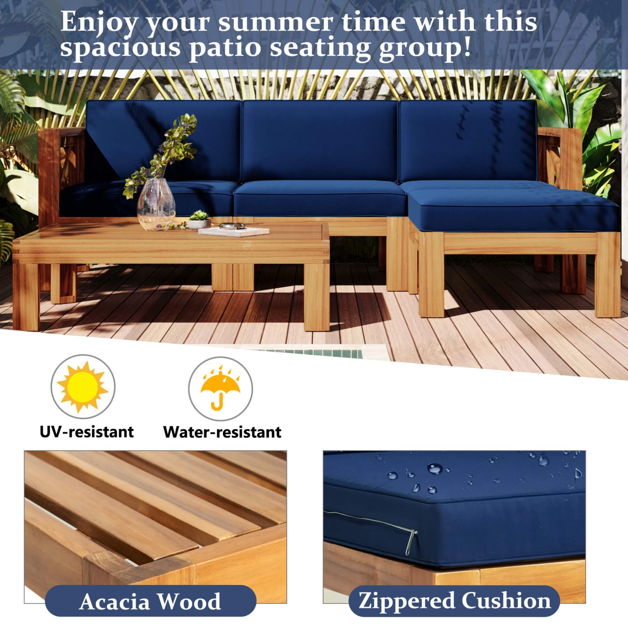Alora 5-Piece Outdoor Patio Wood Sectional Sofa Set With Cushions (SAK31297) – SAKSBY WHOLESALE, view 3