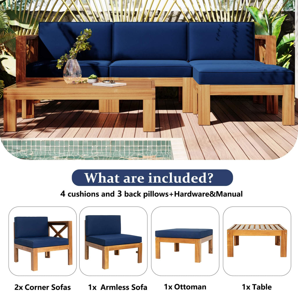 Alora 5-Piece Outdoor Patio Wood Sectional Sofa Set With Cushions (SAK31297) – SAKSBY WHOLESALE, view 6