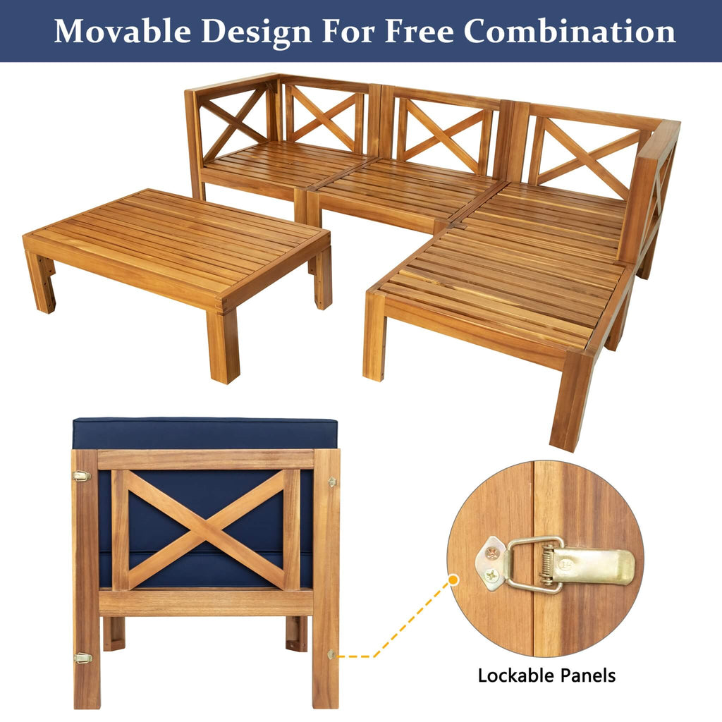 Alora 5-Piece Outdoor Patio Wood Sectional Sofa Set With Cushions (SAK31297) – SAKSBY WHOLESALE, view 4