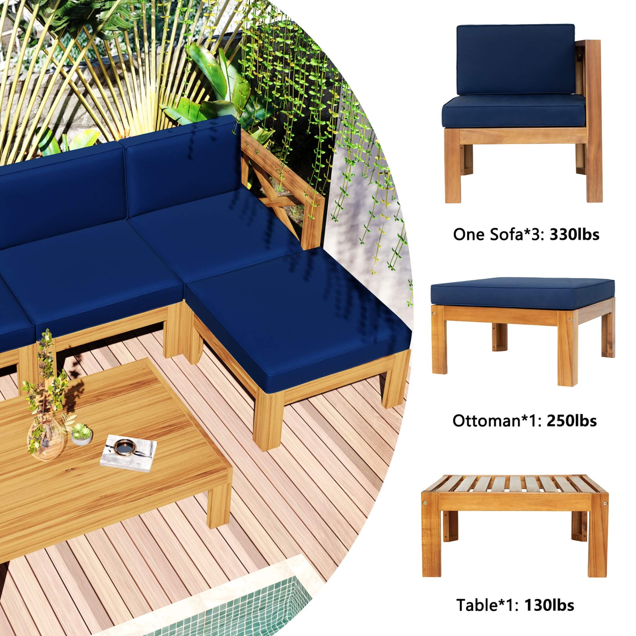 Alora 5-Piece Outdoor Patio Wood Sectional Sofa Set With Cushions (SAK31297) – SAKSBY WHOLESALE, view 5