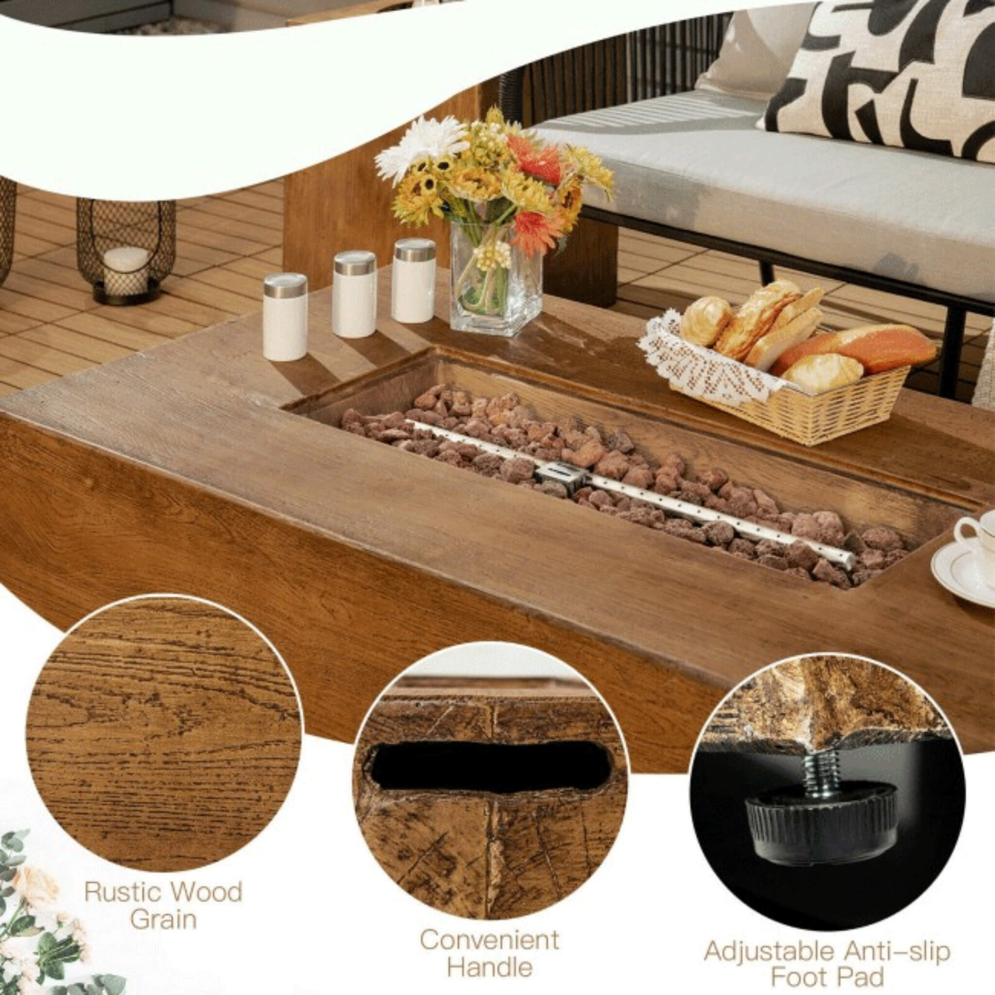 Alora Outdoor Propane Gas Fire Pit Table W/ Lava Rocks & Cover, 50K BTU (SAK94436) – SAKSBY WHOLESALE, view 9