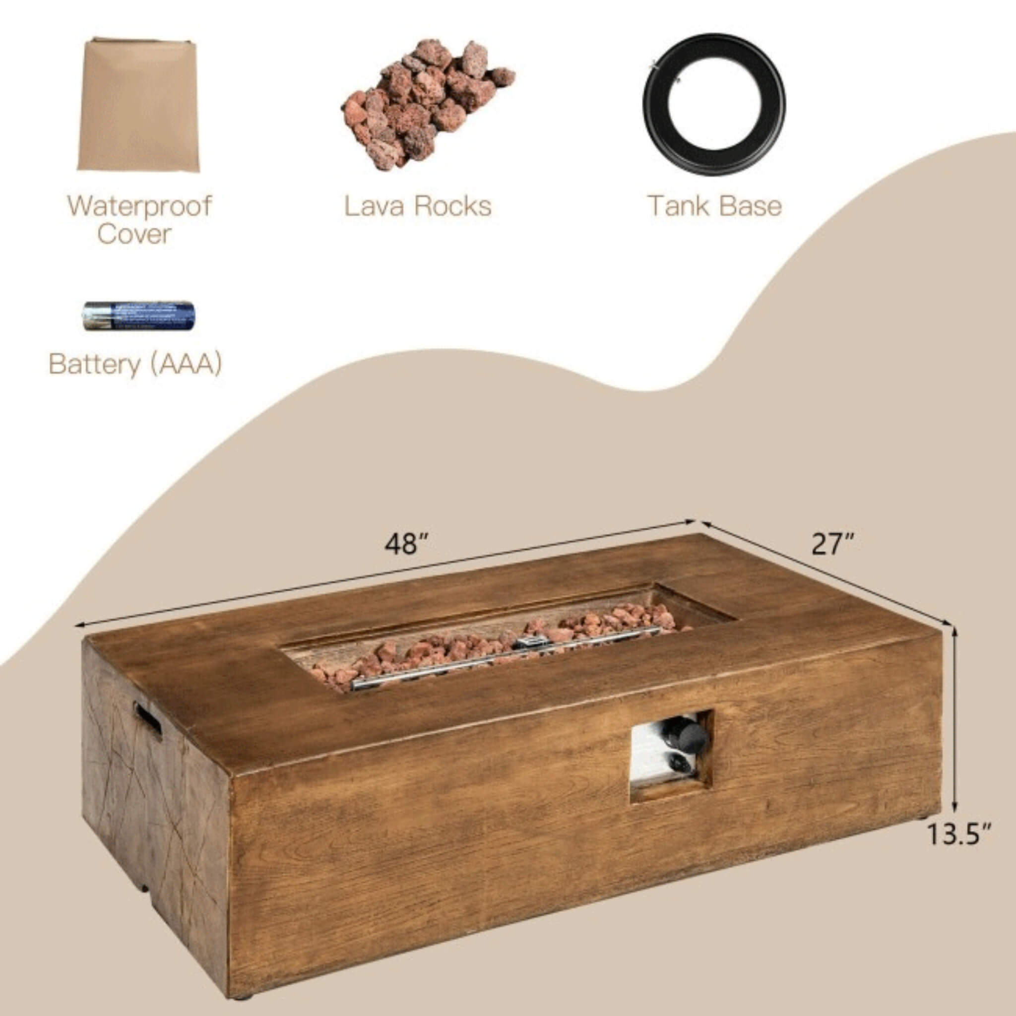 Alora Outdoor Propane Gas Fire Pit Table W/ Lava Rocks & Cover, 50K BTU (SAK94436) – SAKSBY WHOLESALE, view 5