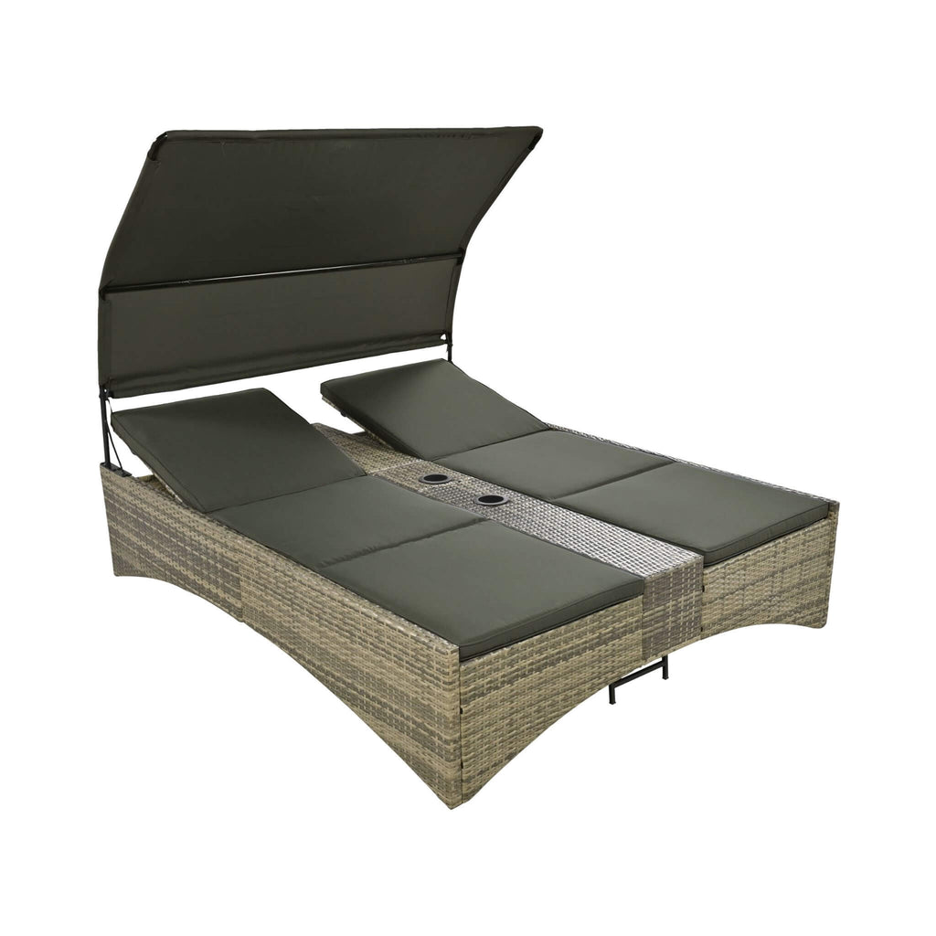 Alora Outdoor Rattan Patio Daybed With Adjustable Backrest, Canopy Roof, Storage Box And Cup Holders (SAK54220) – SAKSBY WHOL
