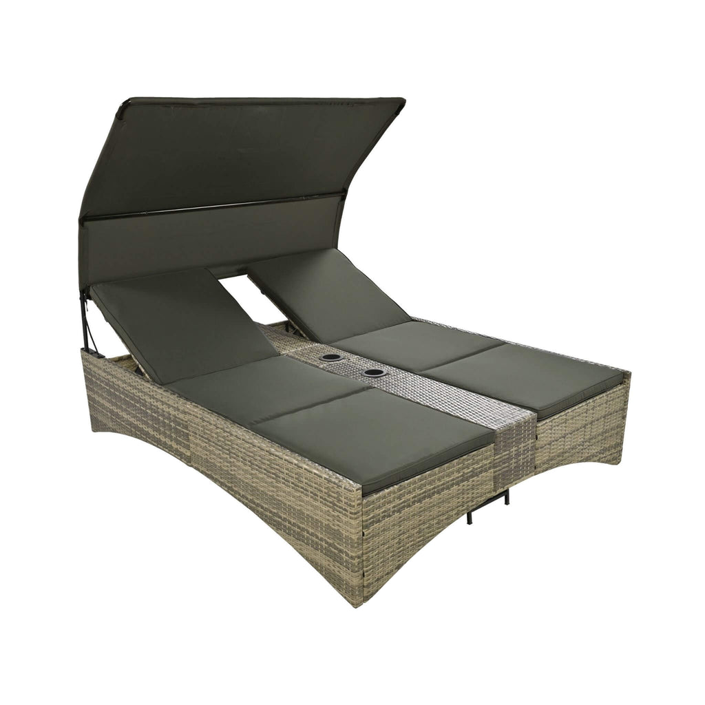 Alora Outdoor Rattan Patio Daybed With Adjustable Backrest, Canopy Roof, Storage Box And Cup Holders (SAK54220) – SAKSBY WHOL