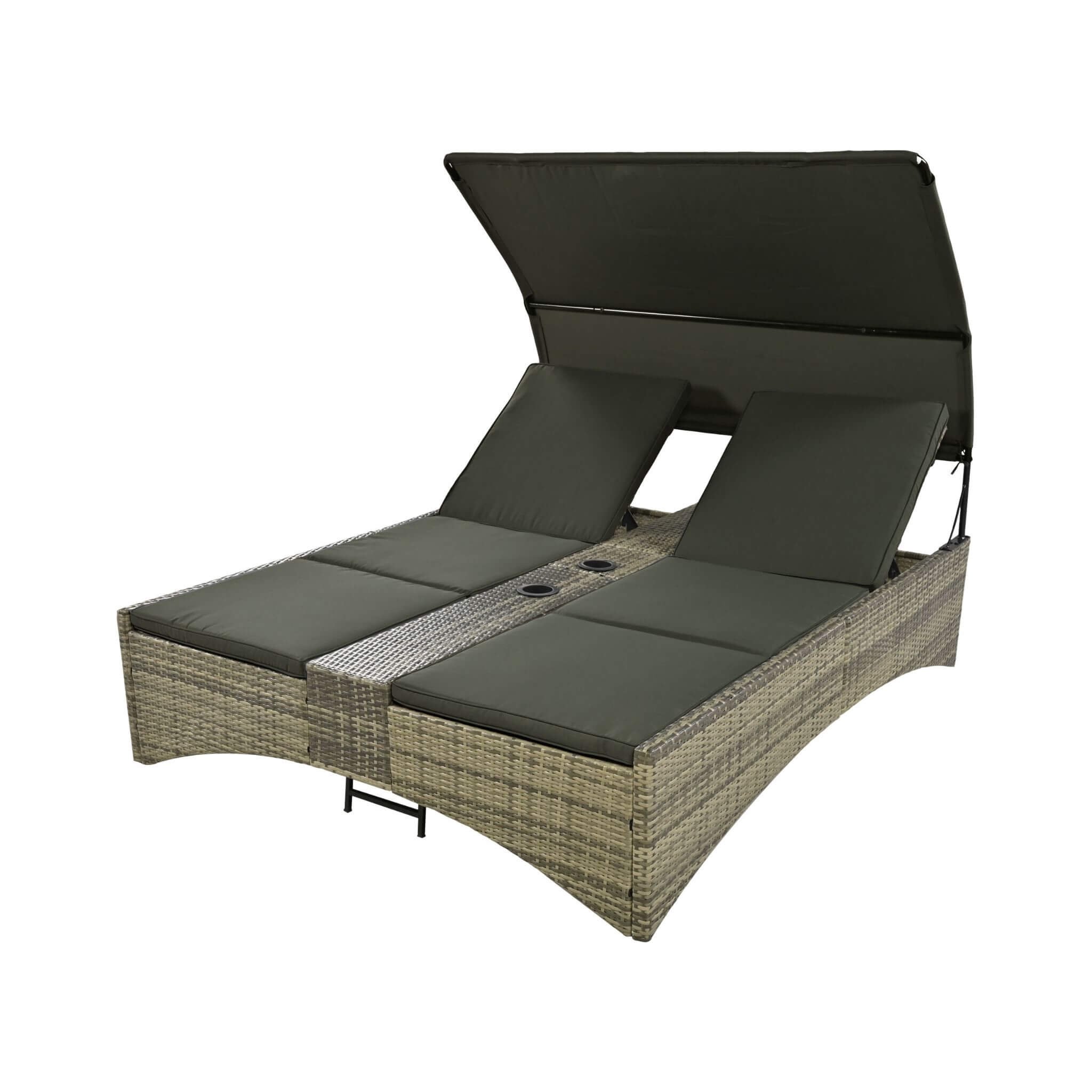 Alora Outdoor Rattan Patio Daybed With Adjustable Backrest, Canopy Roof, Storage Box And Cup Holders (SAK54220) – SAKSBY WHOL