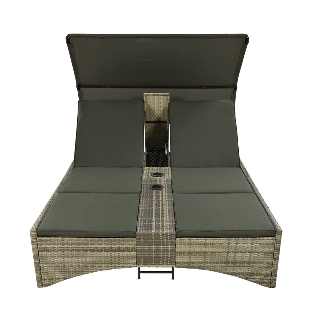 Alora Outdoor Rattan Patio Daybed With Adjustable Backrest, Canopy Roof, Storage Box And Cup Holders (SAK54220) – SAKSBY WHOL