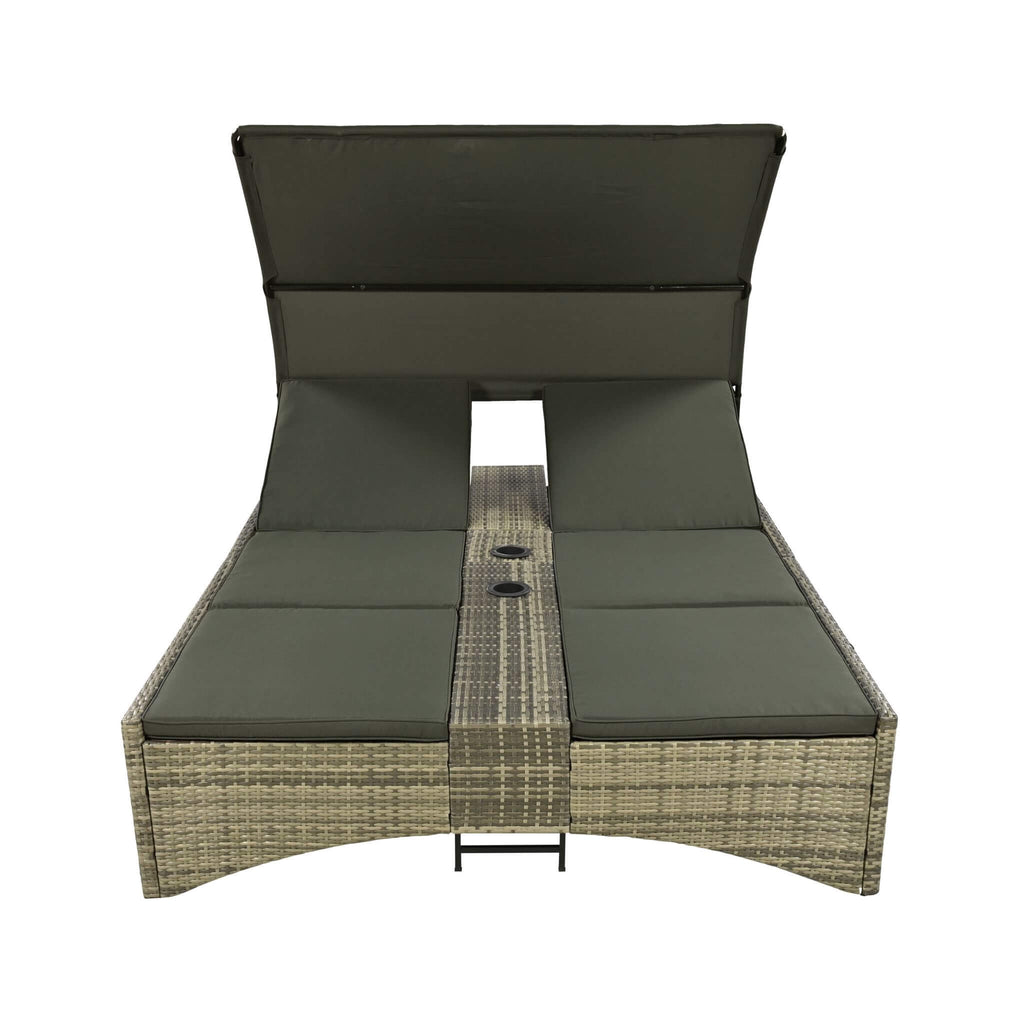 Alora Outdoor Rattan Patio Daybed With Adjustable Backrest, Canopy Roof, Storage Box And Cup Holders (SAK54220) – SAKSBY WHOL