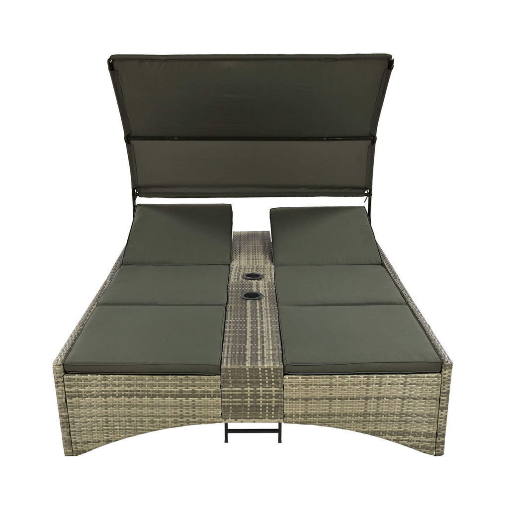 Alora Outdoor Rattan Patio Daybed With Adjustable Backrest, Canopy Roof, Storage Box And Cup Holders (SAK54220) – SAKSBY WHOL
