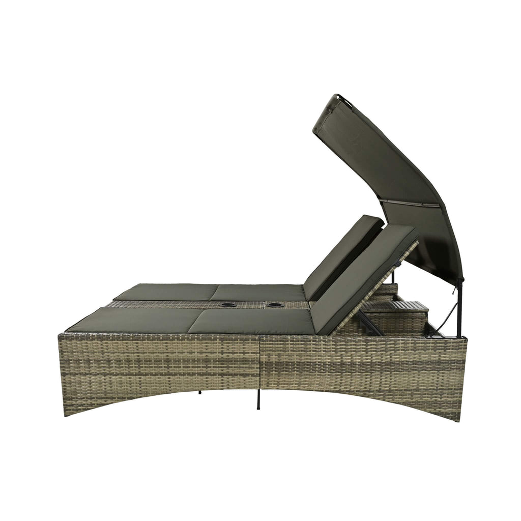 Alora Outdoor Rattan Patio Daybed With Adjustable Backrest, Canopy Roof, Storage Box And Cup Holders (SAK54220) – SAKSBY WHOL