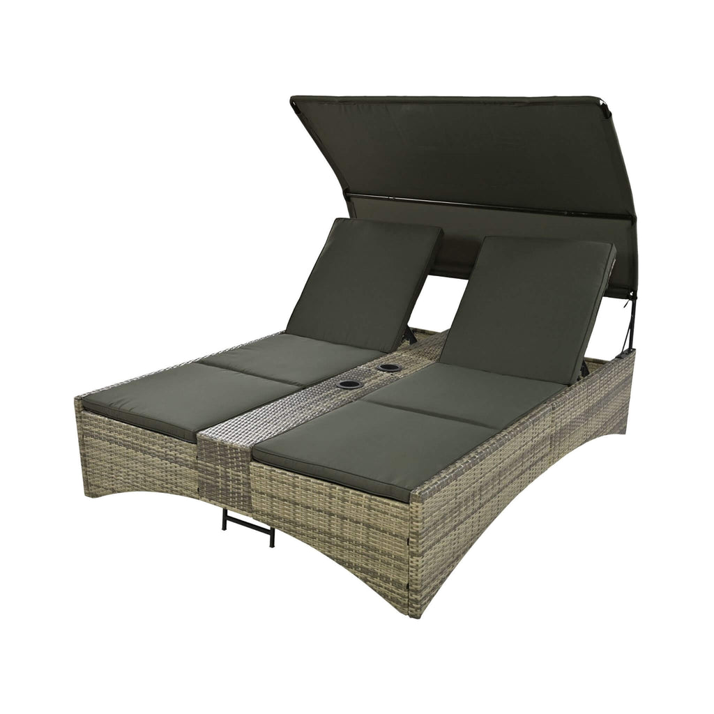 Alora Outdoor Rattan Patio Daybed With Adjustable Backrest, Canopy Roof, Storage Box And Cup Holders (SAK54220) – SAKSBY WHOL