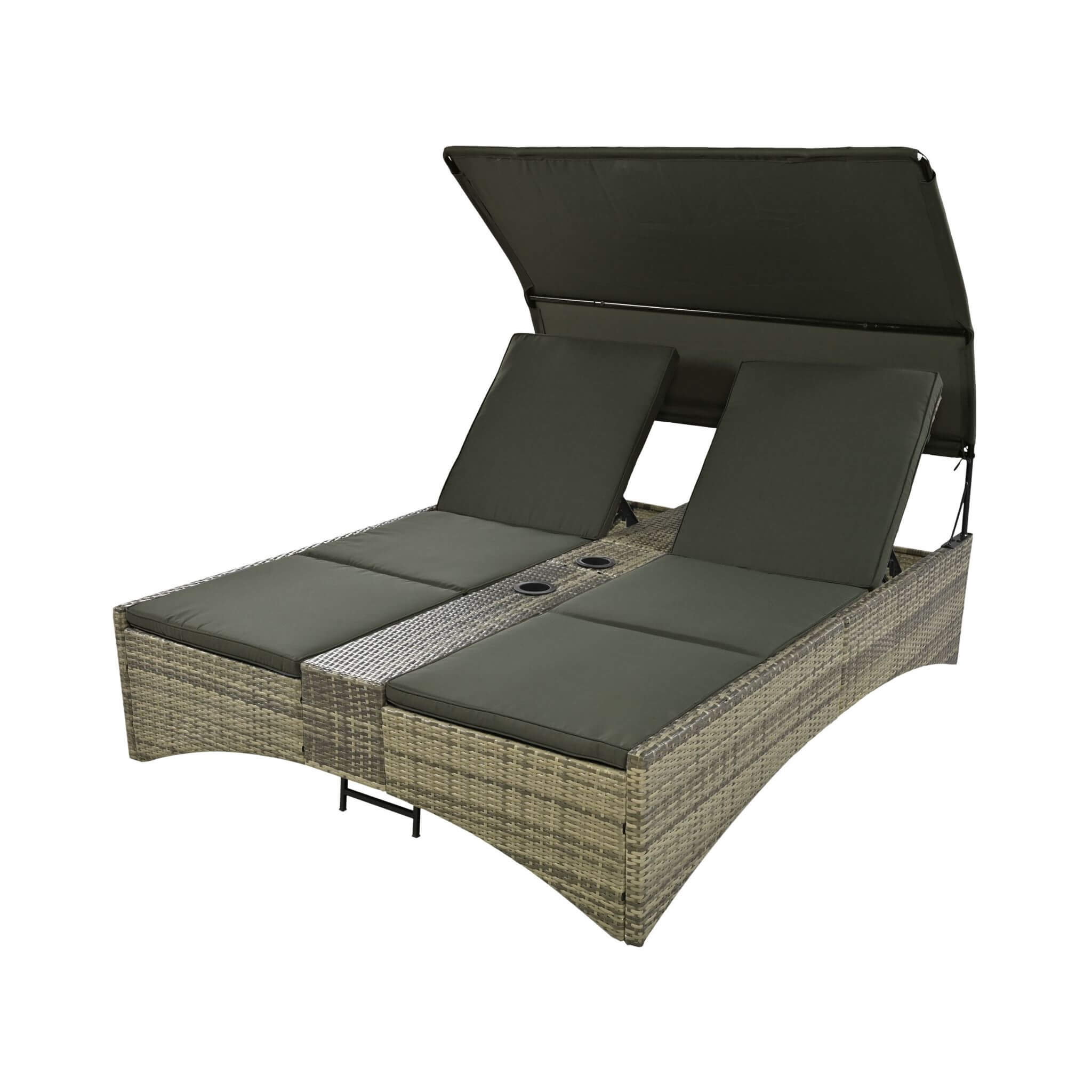 Alora Outdoor Rattan Patio Daybed With Adjustable Backrest, Canopy Roof, Storage Box And Cup Holders (SAK54220) – SAKSBY WHOL