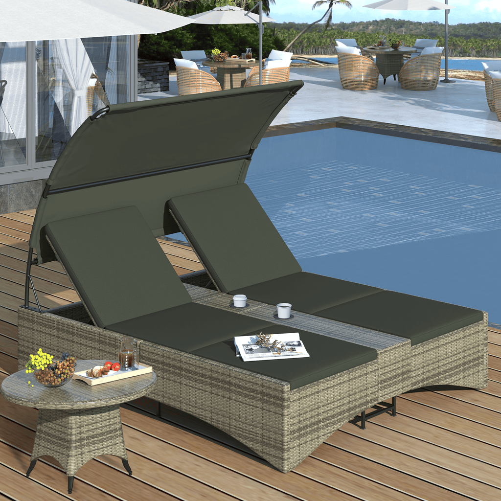 Alora Outdoor Rattan Patio Daybed With Adjustable Backrest, Canopy Roof, Storage Box And Cup Holders (SAK54220) – SAKSBY WHOL