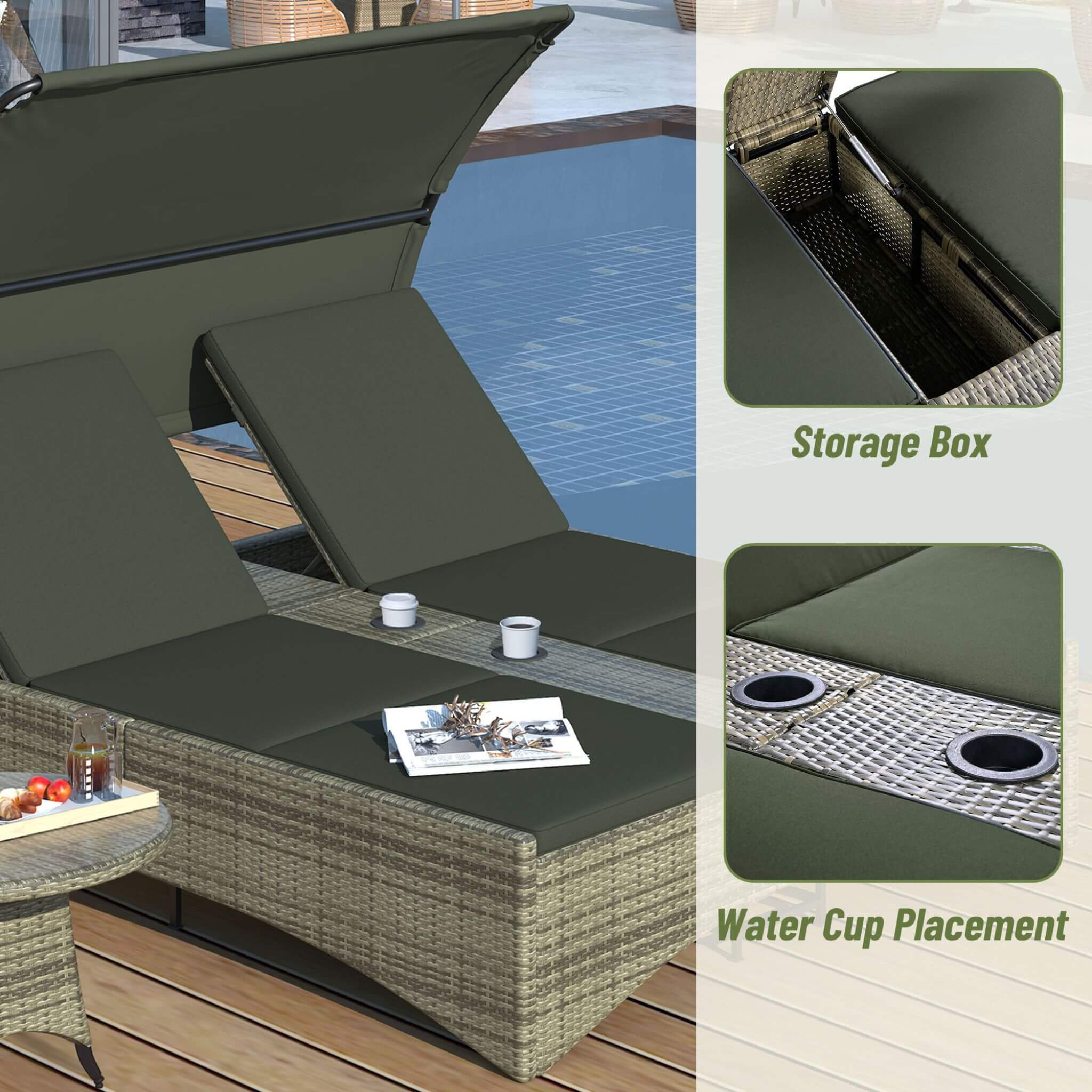 Alora Outdoor Rattan Patio Daybed With Adjustable Backrest, Canopy Roof, Storage Box And Cup Holders (SAK54220) – SAKSBY WHOL