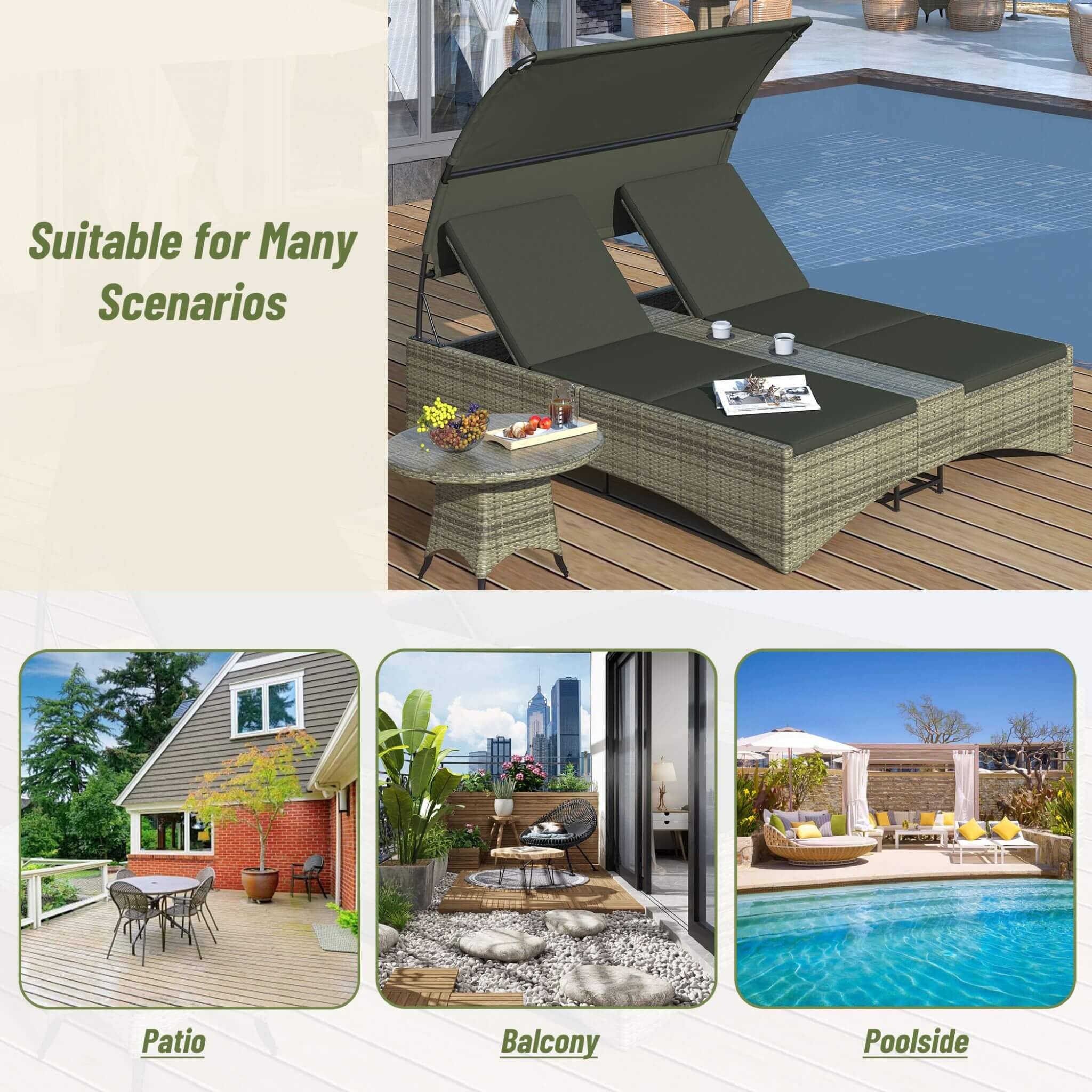Alora Outdoor Rattan Patio Daybed With Adjustable Backrest, Canopy Roof, Storage Box And Cup Holders (SAK54220) – SAKSBY WHOL