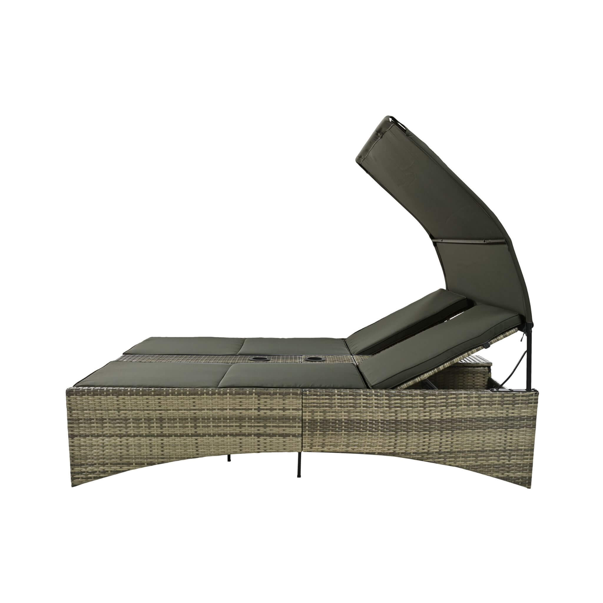 Alora Outdoor Rattan Patio Daybed With Adjustable Backrest, Canopy Roof, Storage Box And Cup Holders (SAK54220) – SAKSBY WHOL