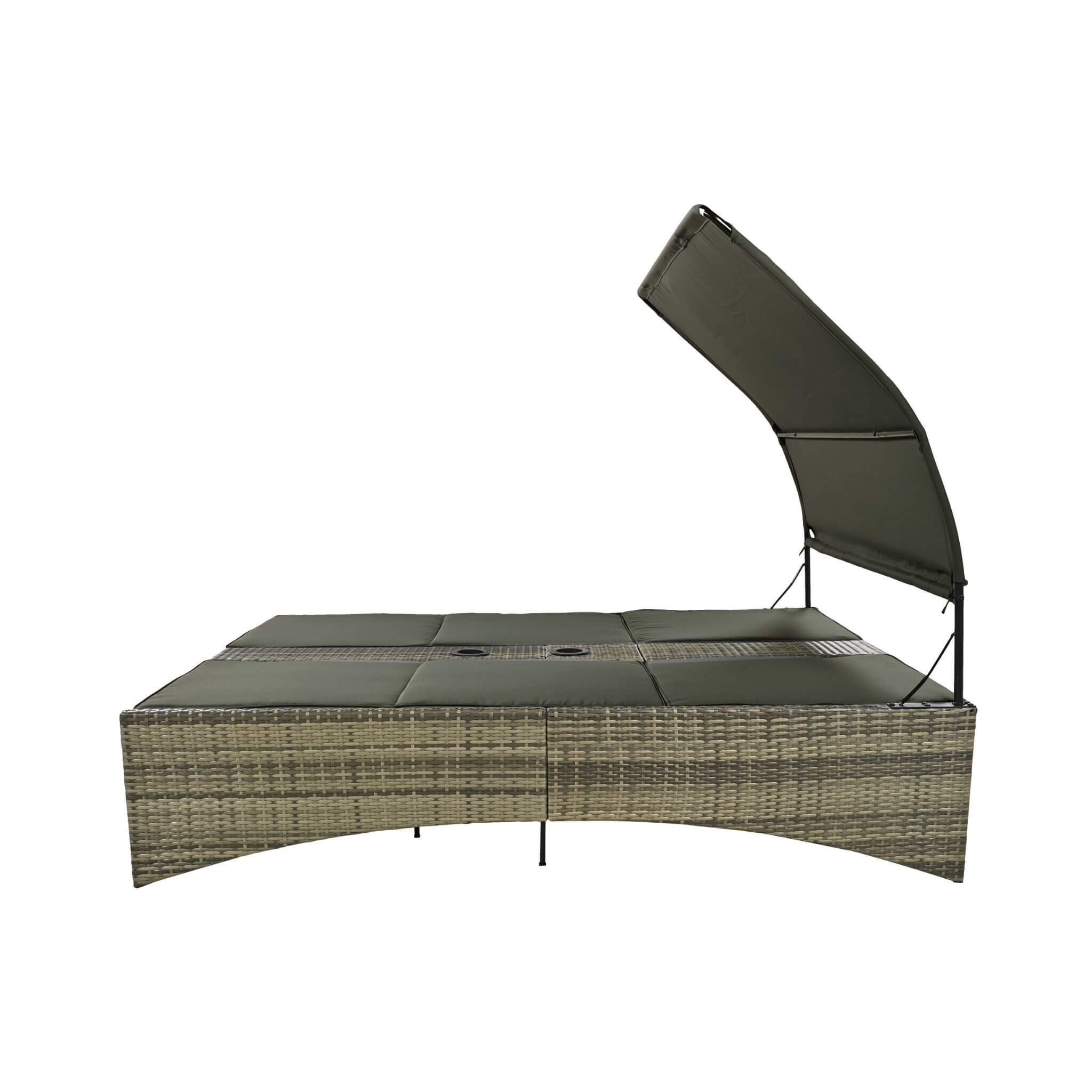 Alora Outdoor Rattan Patio Daybed With Adjustable Backrest, Canopy Roof, Storage Box And Cup Holders (SAK54220) – SAKSBY WHOL