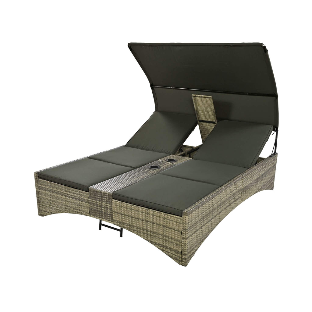 Alora Outdoor Rattan Patio Daybed With Adjustable Backrest, Canopy Roof, Storage Box And Cup Holders (SAK54220) – SAKSBY WHOL