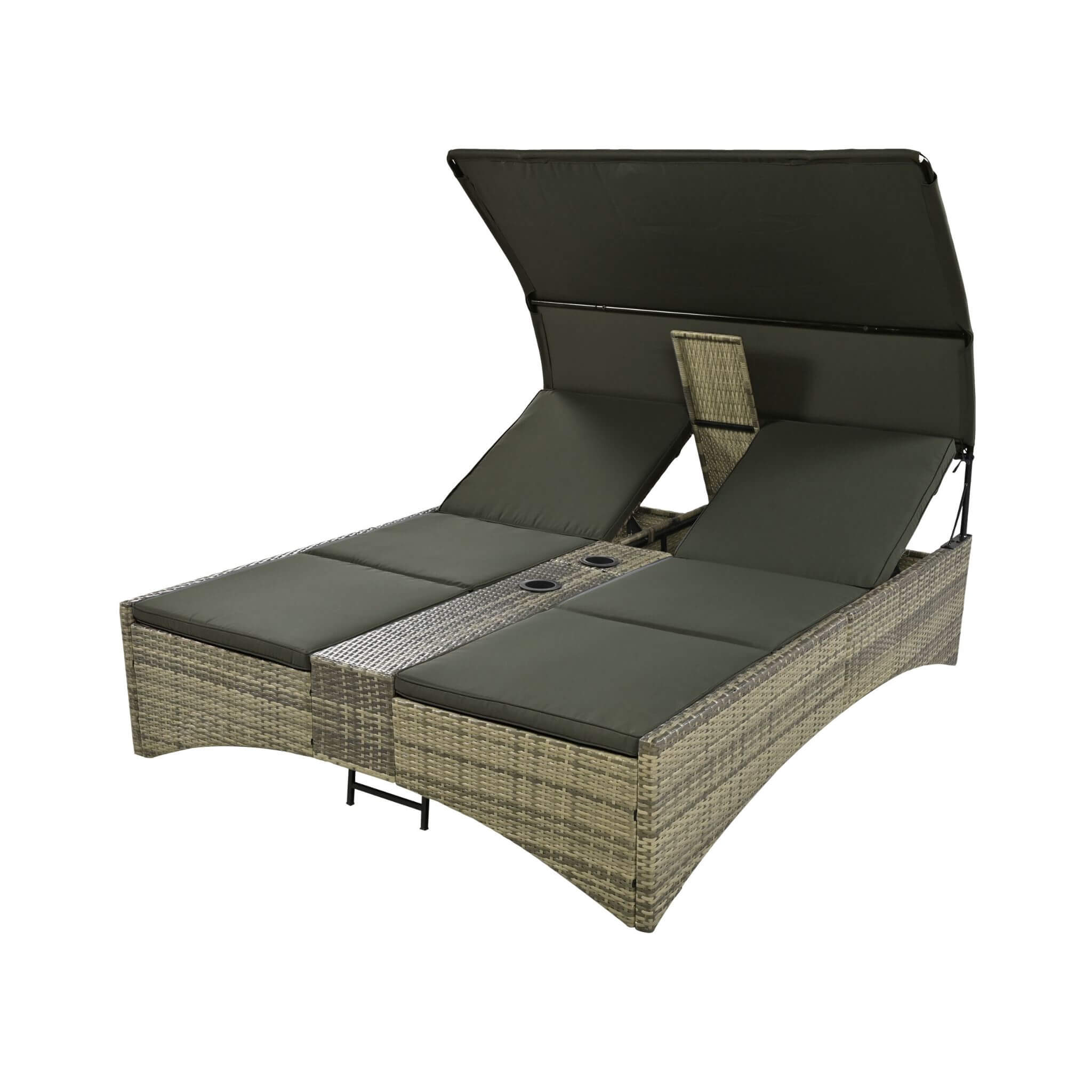 Alora Outdoor Rattan Patio Daybed With Adjustable Backrest, Canopy Roof, Storage Box And Cup Holders (SAK54220) – SAKSBY WHOL