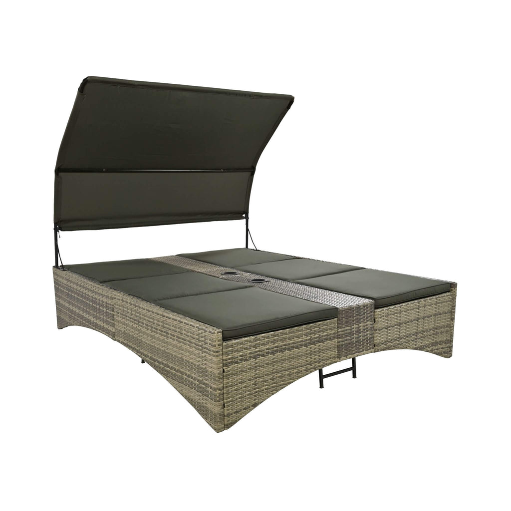 Alora Outdoor Rattan Patio Daybed With Adjustable Backrest, Canopy Roof, Storage Box And Cup Holders (SAK54220) – SAKSBY WHOL