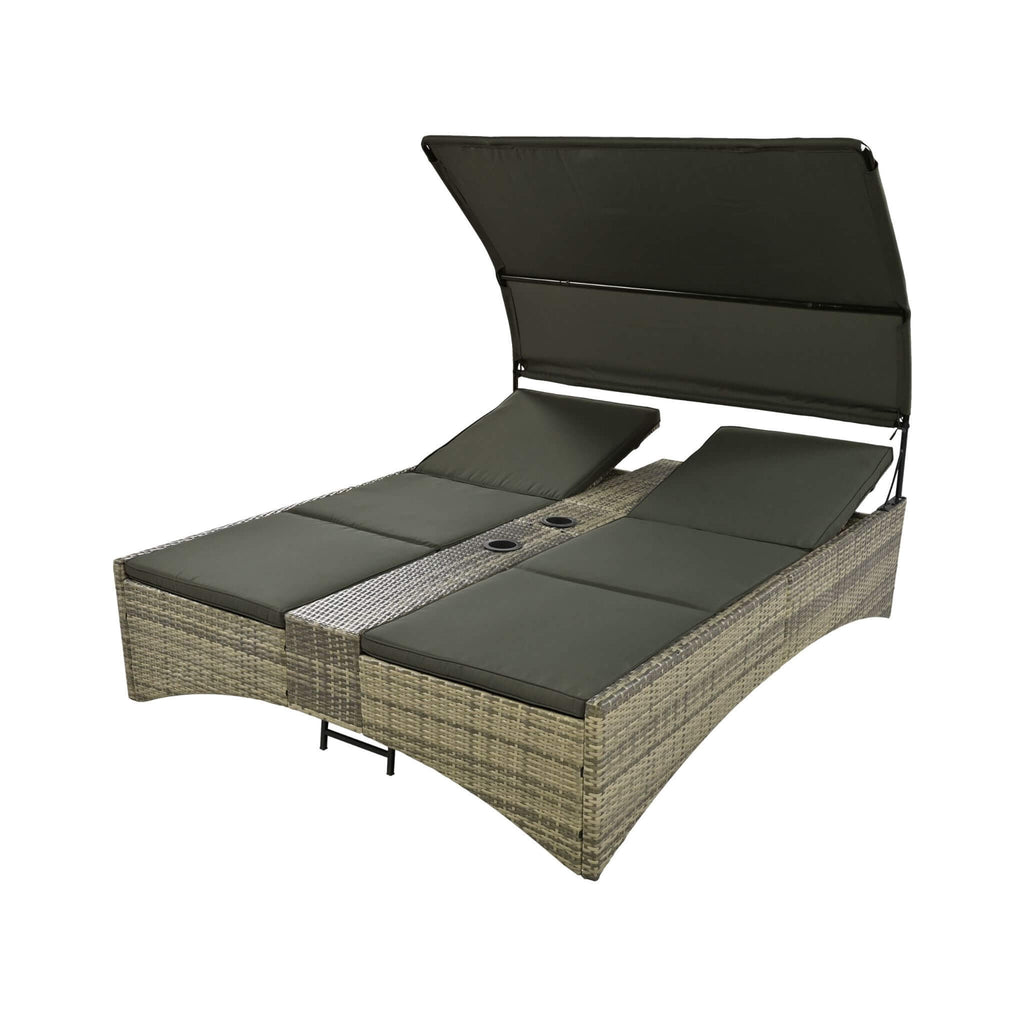 Alora Outdoor Rattan Patio Daybed With Adjustable Backrest, Canopy Roof, Storage Box And Cup Holders (SAK54220) – SAKSBY WHOL