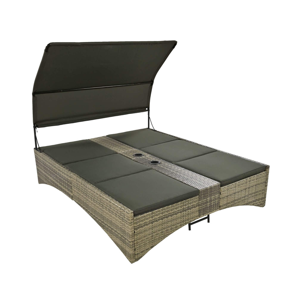 Alora Outdoor Rattan Patio Daybed With Adjustable Backrest, Canopy Roof, Storage Box And Cup Holders (SAK54220) – SAKSBY WHOL