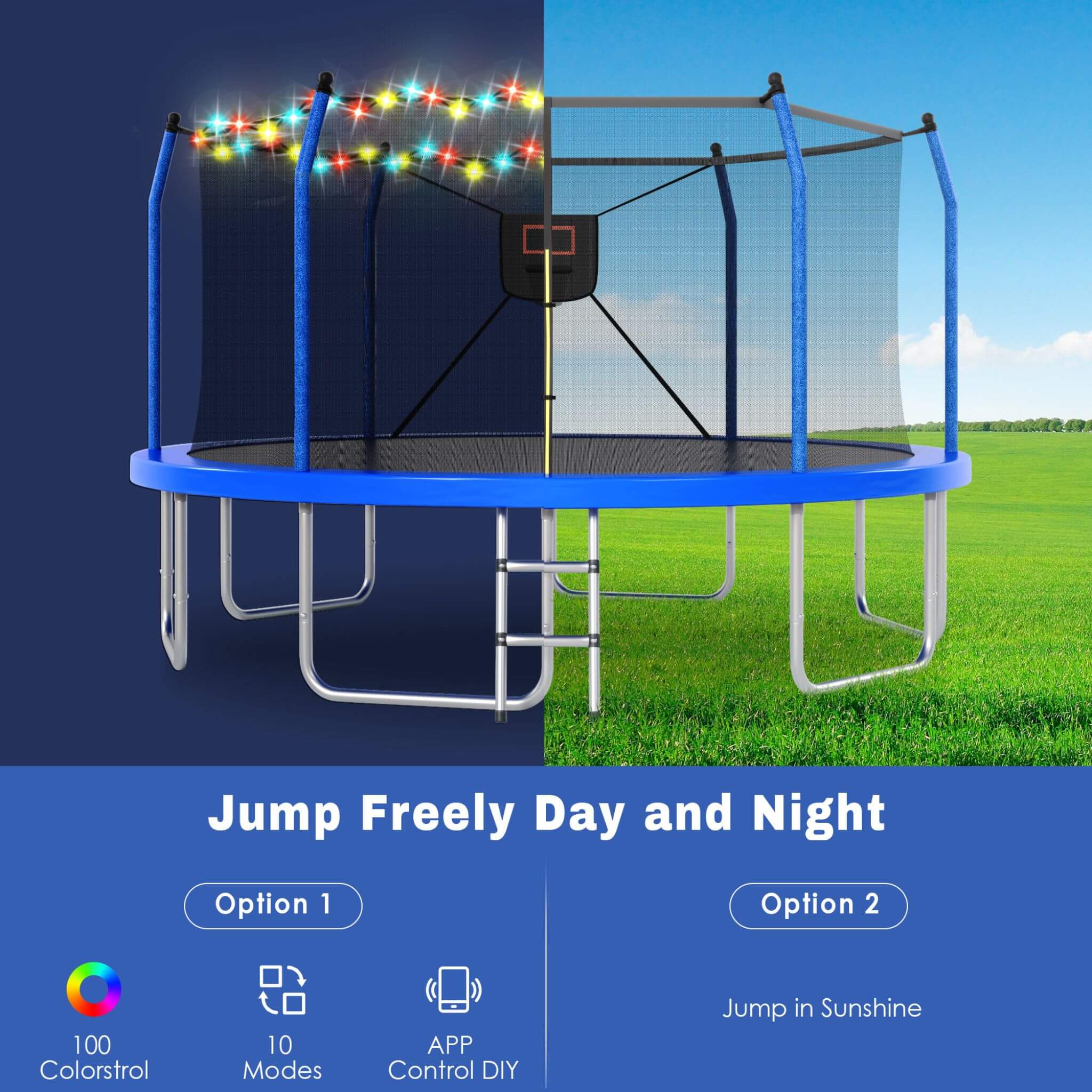 Outdoor Trampoline With LED Lights And Basketball Hoop (SAK69305) – SAKSBY WHOLESALE, view 4