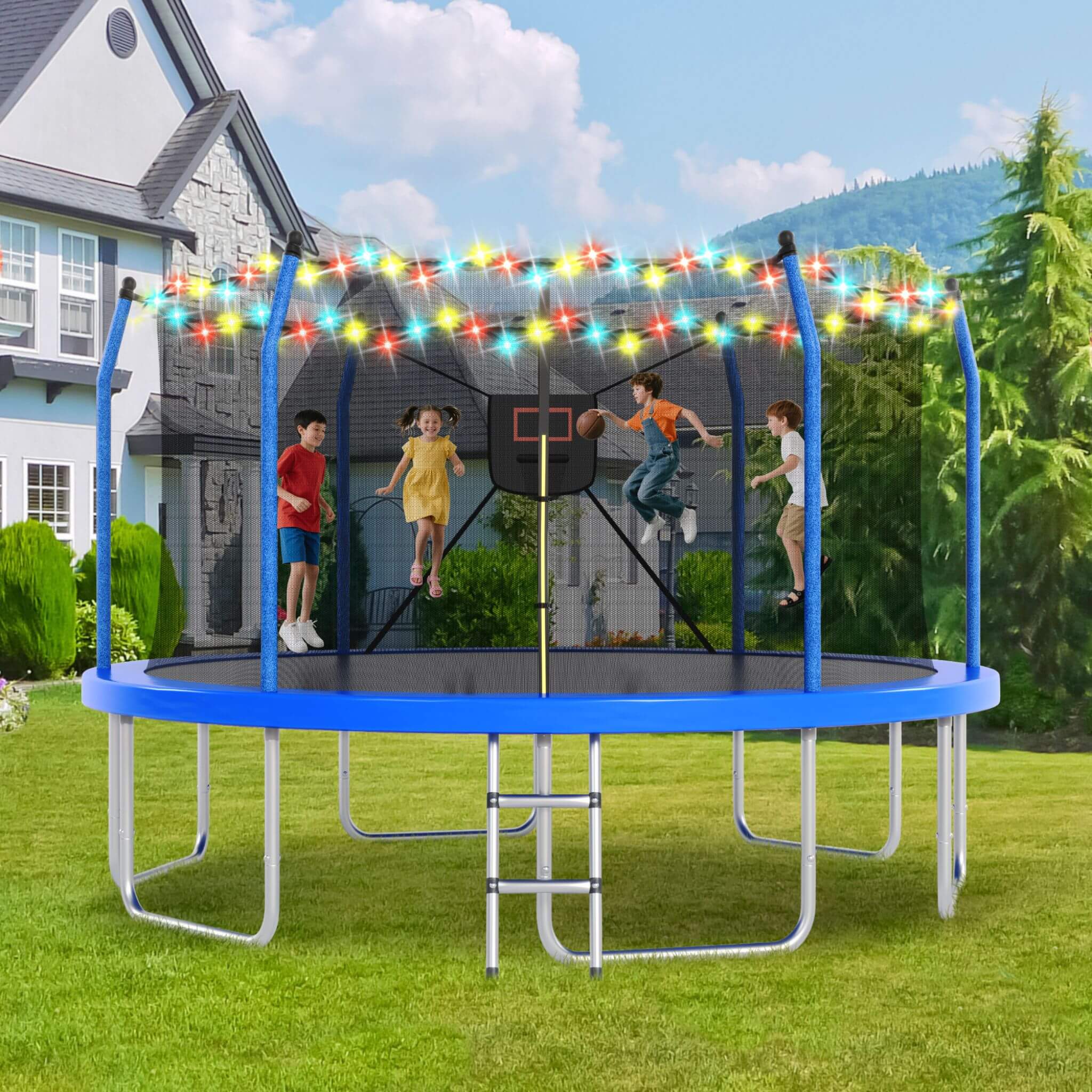 Outdoor Trampoline With LED Lights And Basketball Hoop (SAK69305) – SAKSBY WHOLESALE, view 3