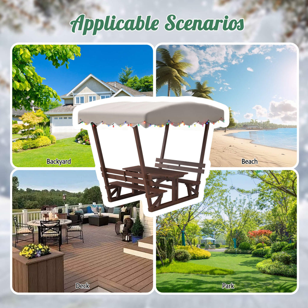 Alora Outdoor Waterproof Wood Picnic Table And Bench Set With Removable Canopy (SAK87135) – SAKSBY WHOLESALE, view 11