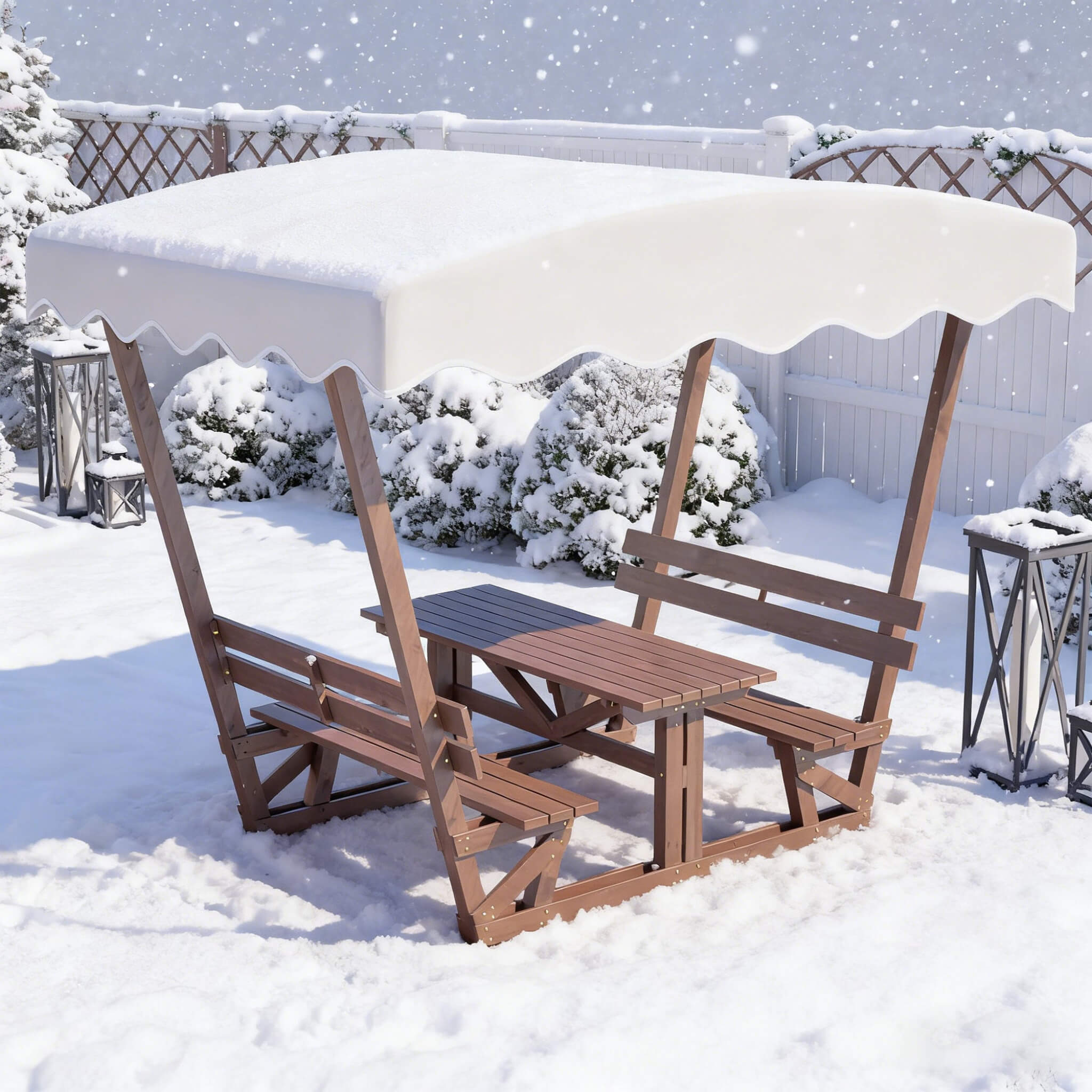 Alora Outdoor Waterproof Wood Picnic Table And Bench Set With Removable Canopy (SAK87135) – SAKSBY WHOLESALE, view 4