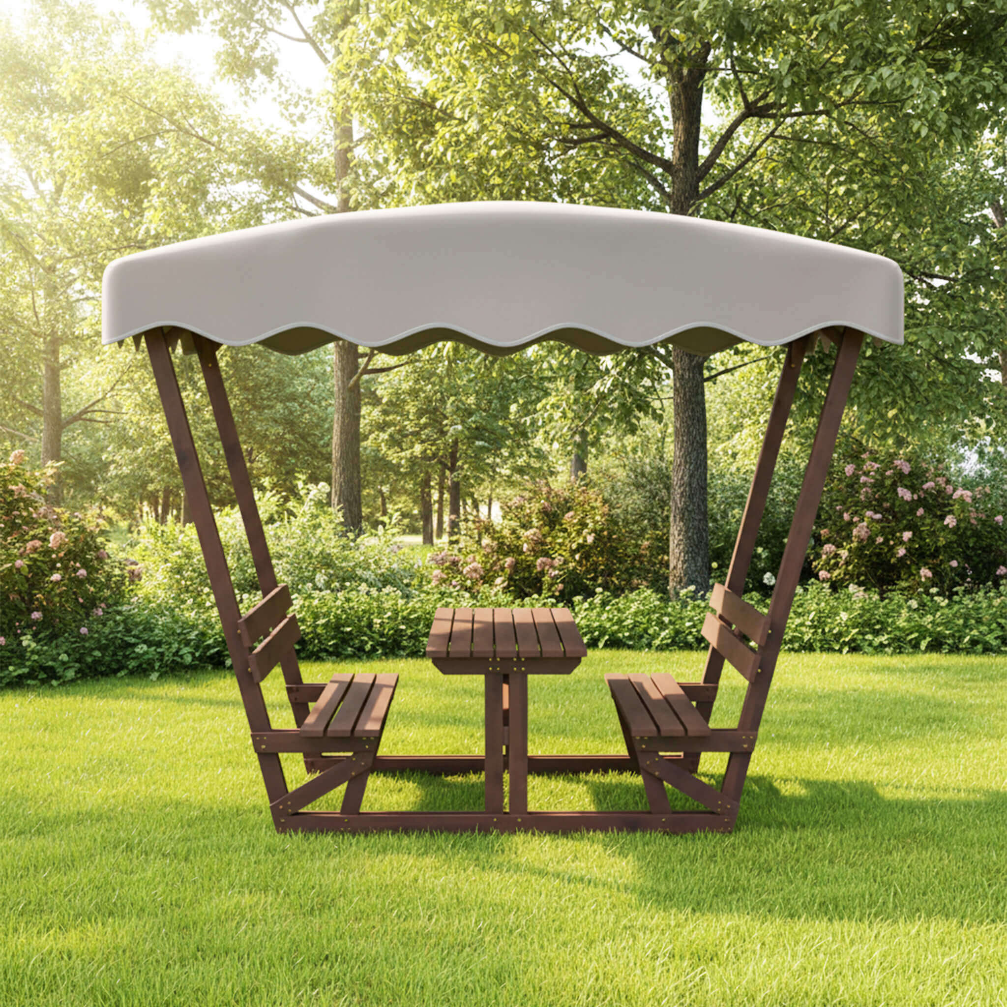Alora Outdoor Waterproof Wood Picnic Table And Bench Set With Removable Canopy (SAK87135) – SAKSBY WHOLESALE