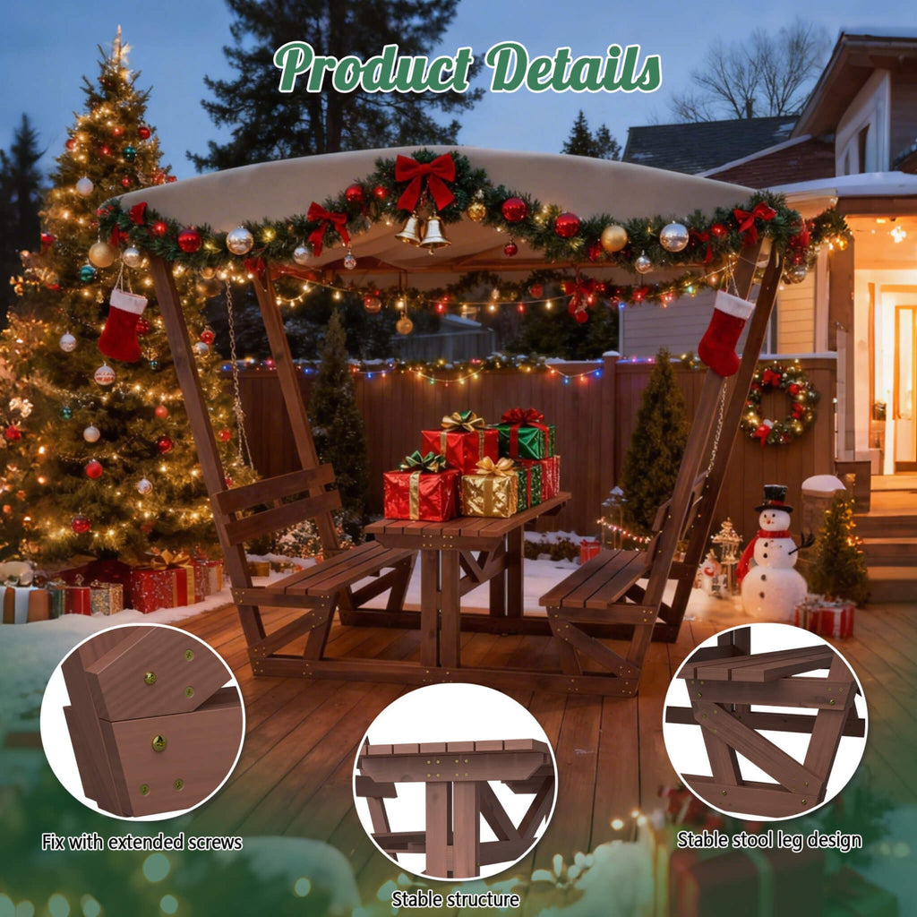 Alora Outdoor Waterproof Wood Picnic Table And Bench Set With Removable Canopy (SAK87135) – SAKSBY WHOLESALE, view 8