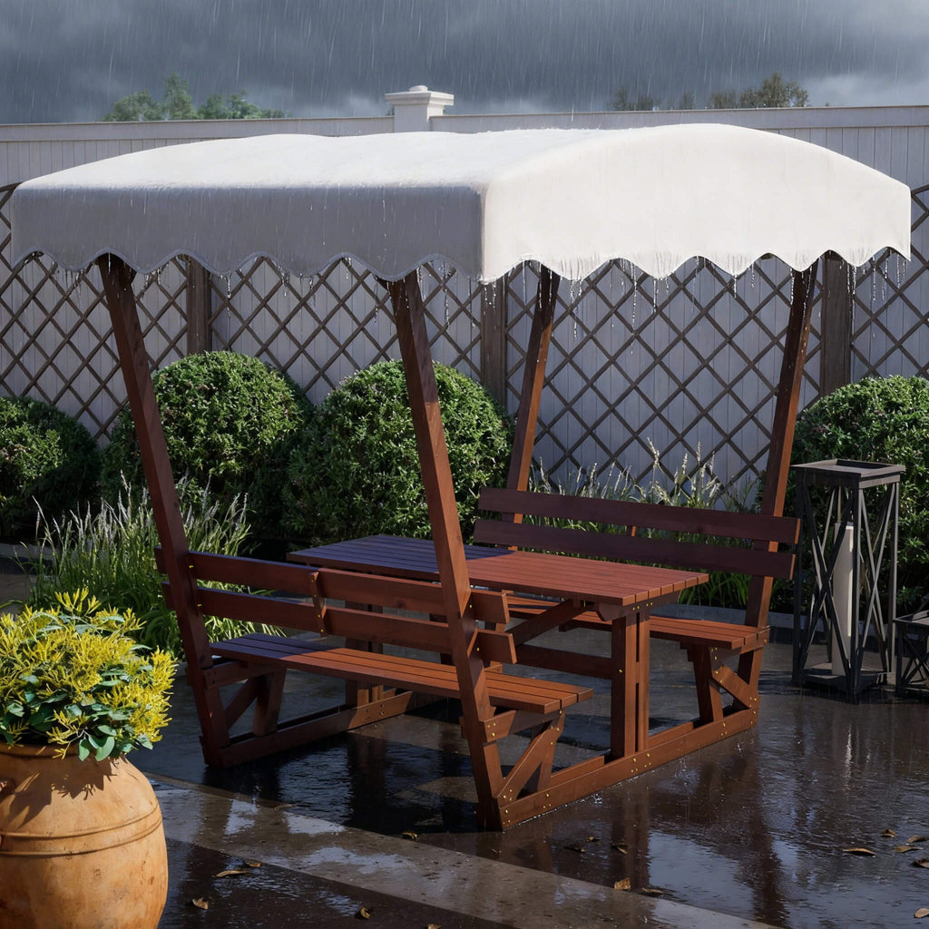 Alora Outdoor Waterproof Wood Picnic Table And Bench Set With Removable Canopy (SAK87135) – SAKSBY WHOLESALE, view 10
