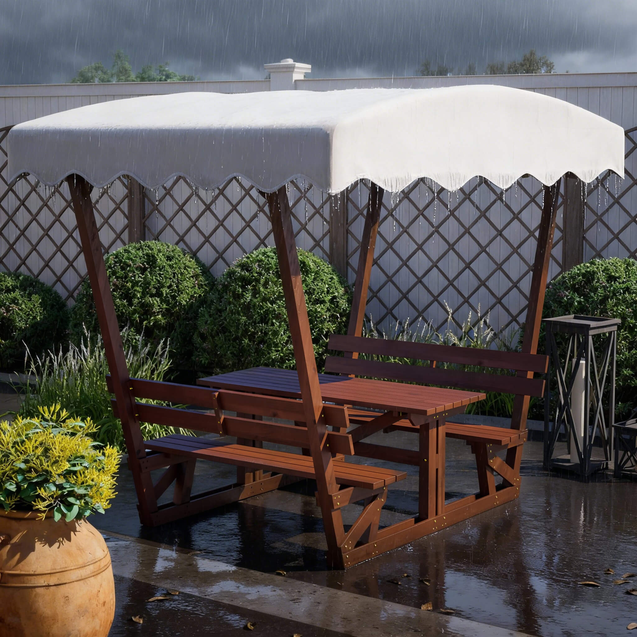 Alora Outdoor Waterproof Wood Picnic Table And Bench Set With Removable Canopy (SAK87135) – SAKSBY WHOLESALE, view 10