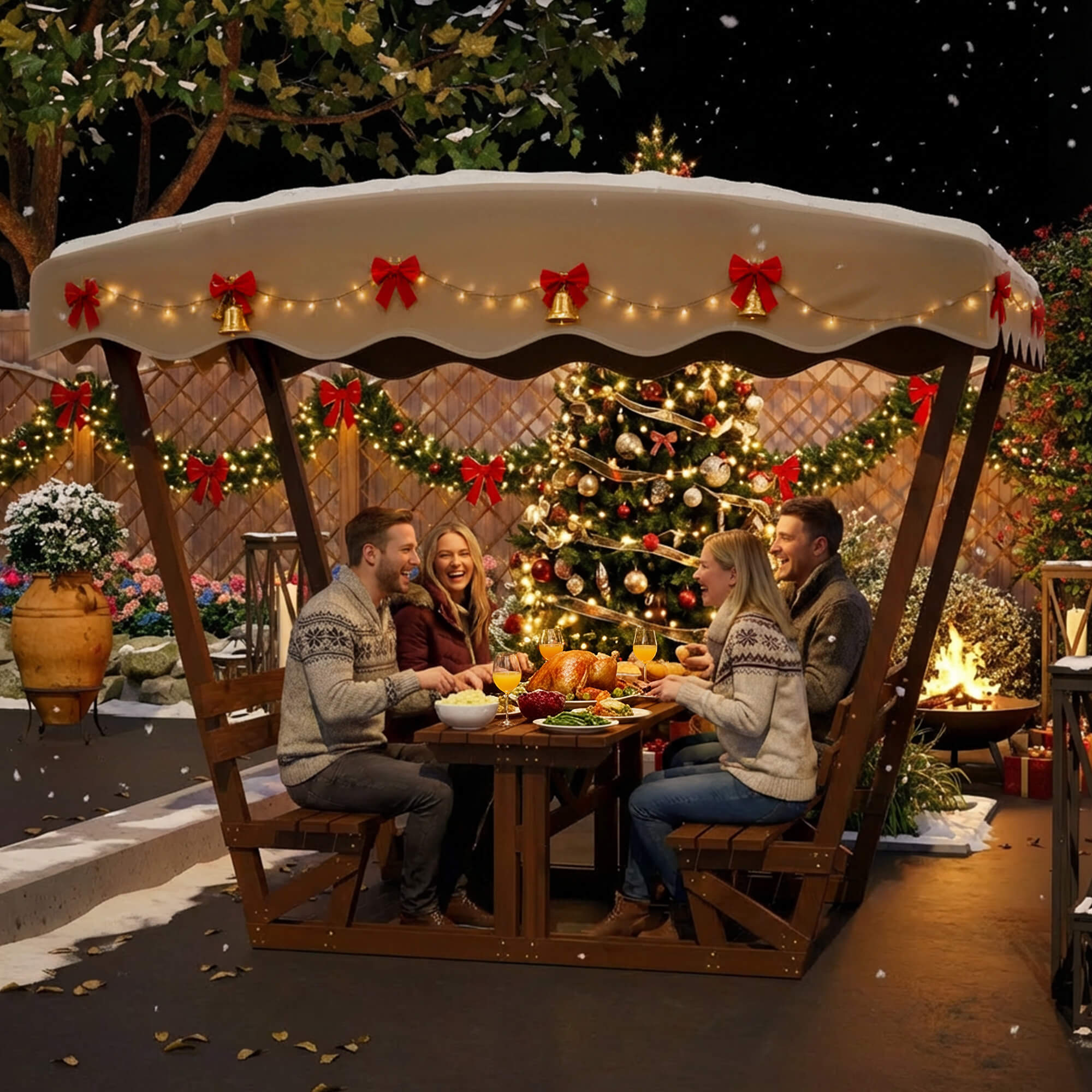 Alora Outdoor Waterproof Wood Picnic Table And Bench Set With Removable Canopy (SAK87135) – SAKSBY WHOLESALE, view 9