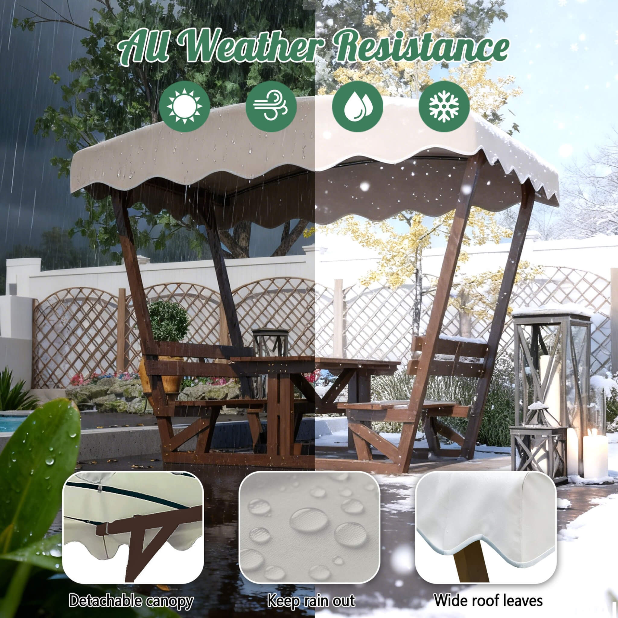 Alora Outdoor Waterproof Wood Picnic Table And Bench Set With Removable Canopy (SAK87135) – SAKSBY WHOLESALE, view 6