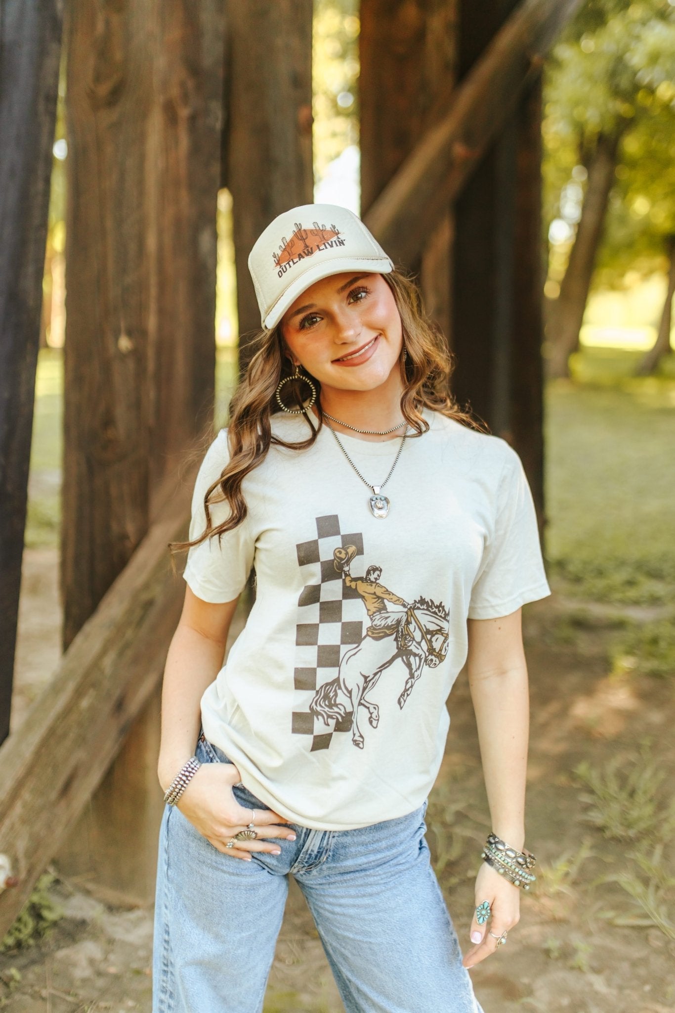 Wild Junkie Outlaw Livin' Trucker Hat — lifestyle context