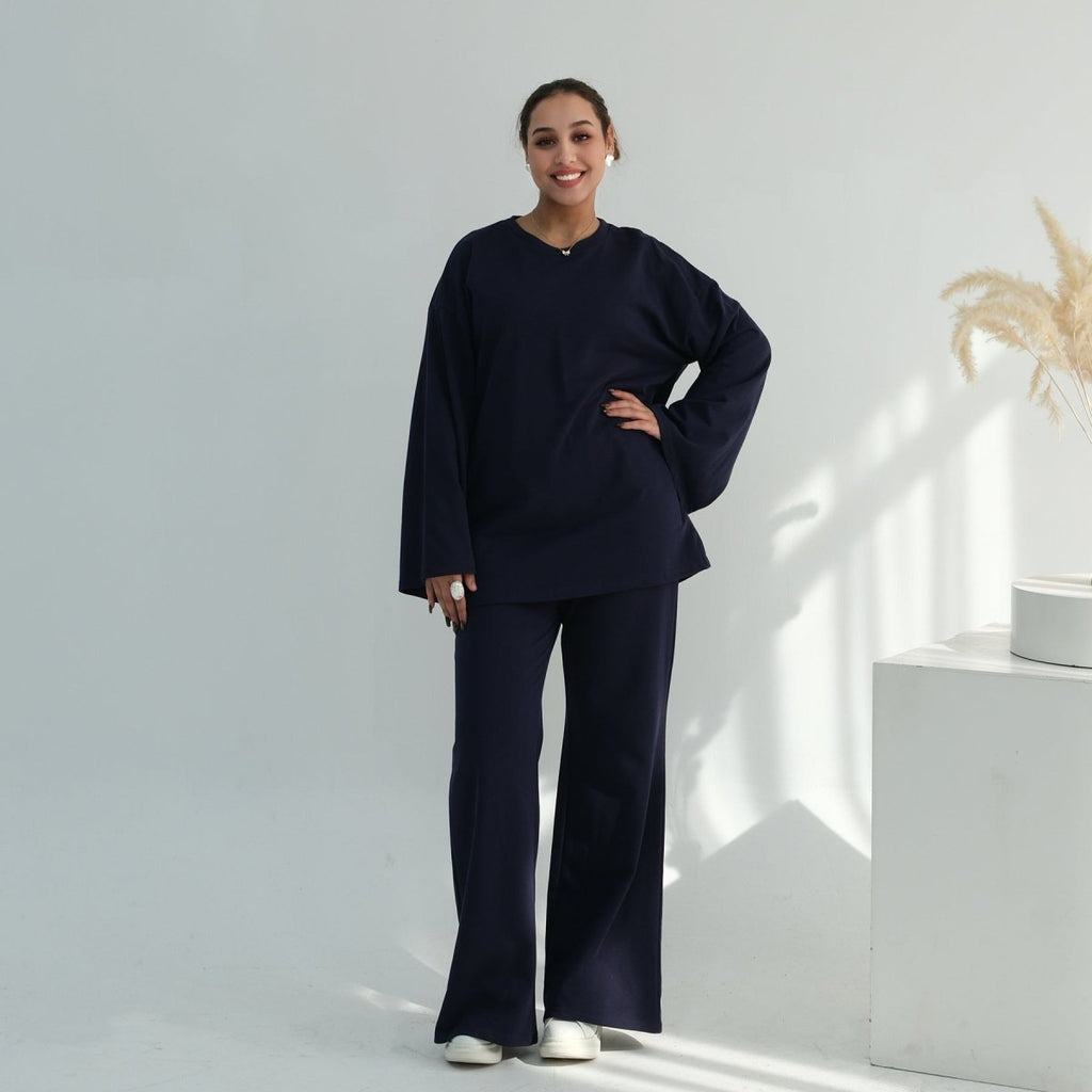 Oversized Cotton Top & Wide-Leg Pants Set(MS450)