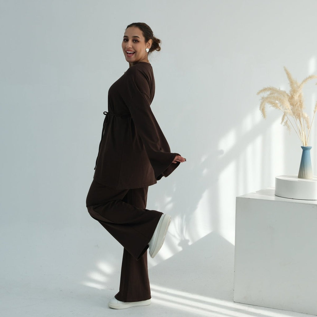 Oversized Cotton Top & Wide-Leg Pants Set(MS450)