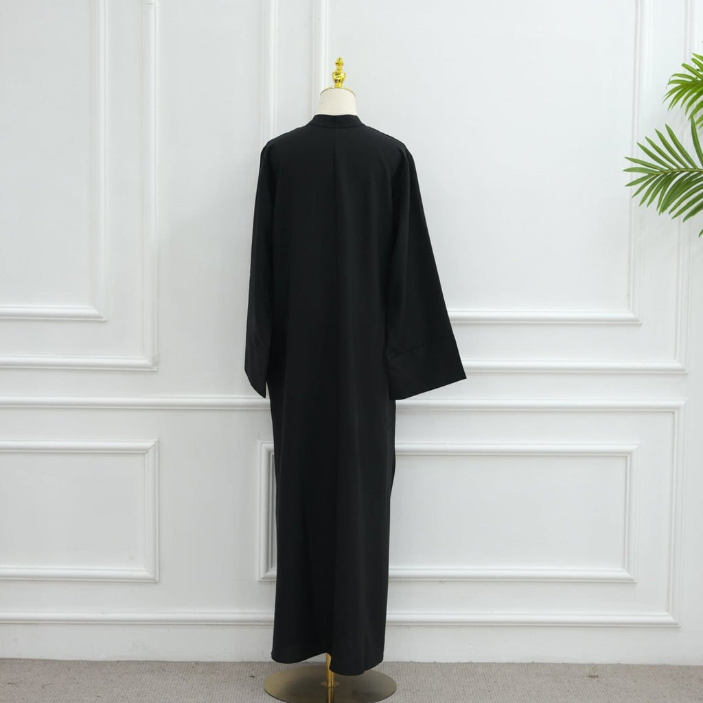 Oversized V-Neck Abaya with Pockets | Solid Color Maxi Dress with Wide Cuffs(MA331)
