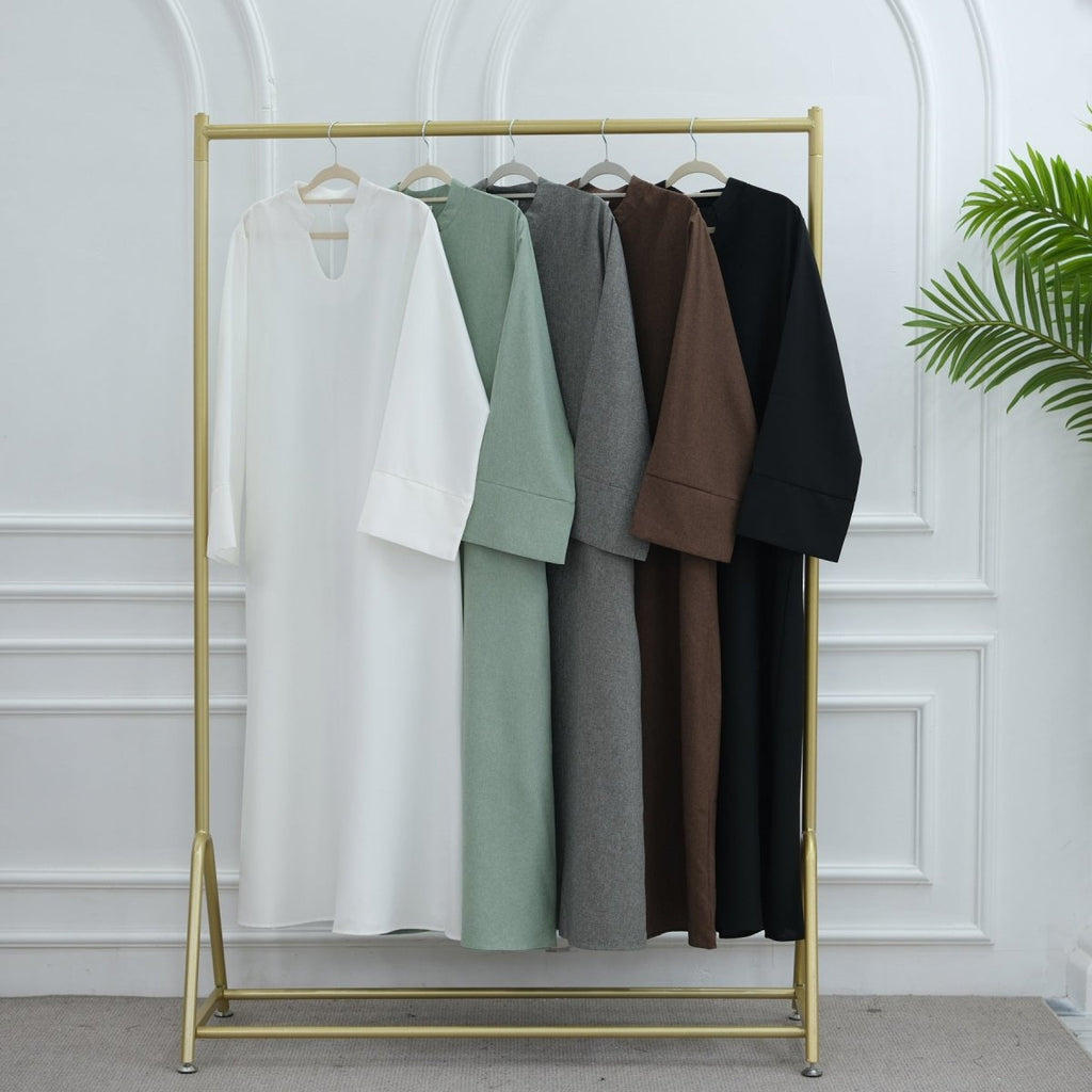Oversized V-Neck Abaya with Pockets | Solid Color Maxi Dress with Wide Cuffs(MA331)