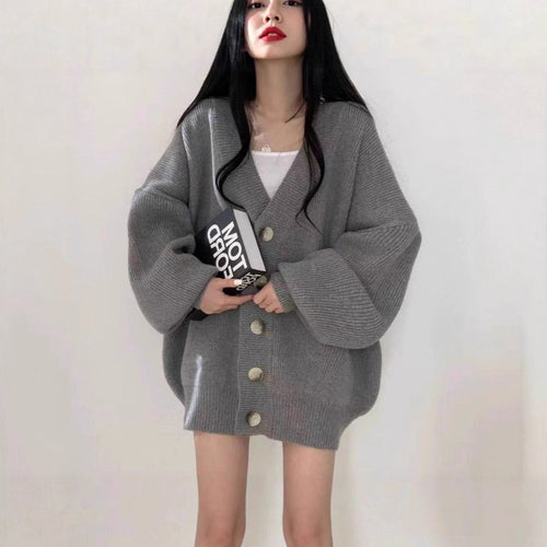 Oversized V-Neck Bubble Sleeve Cardigan(MS167)
