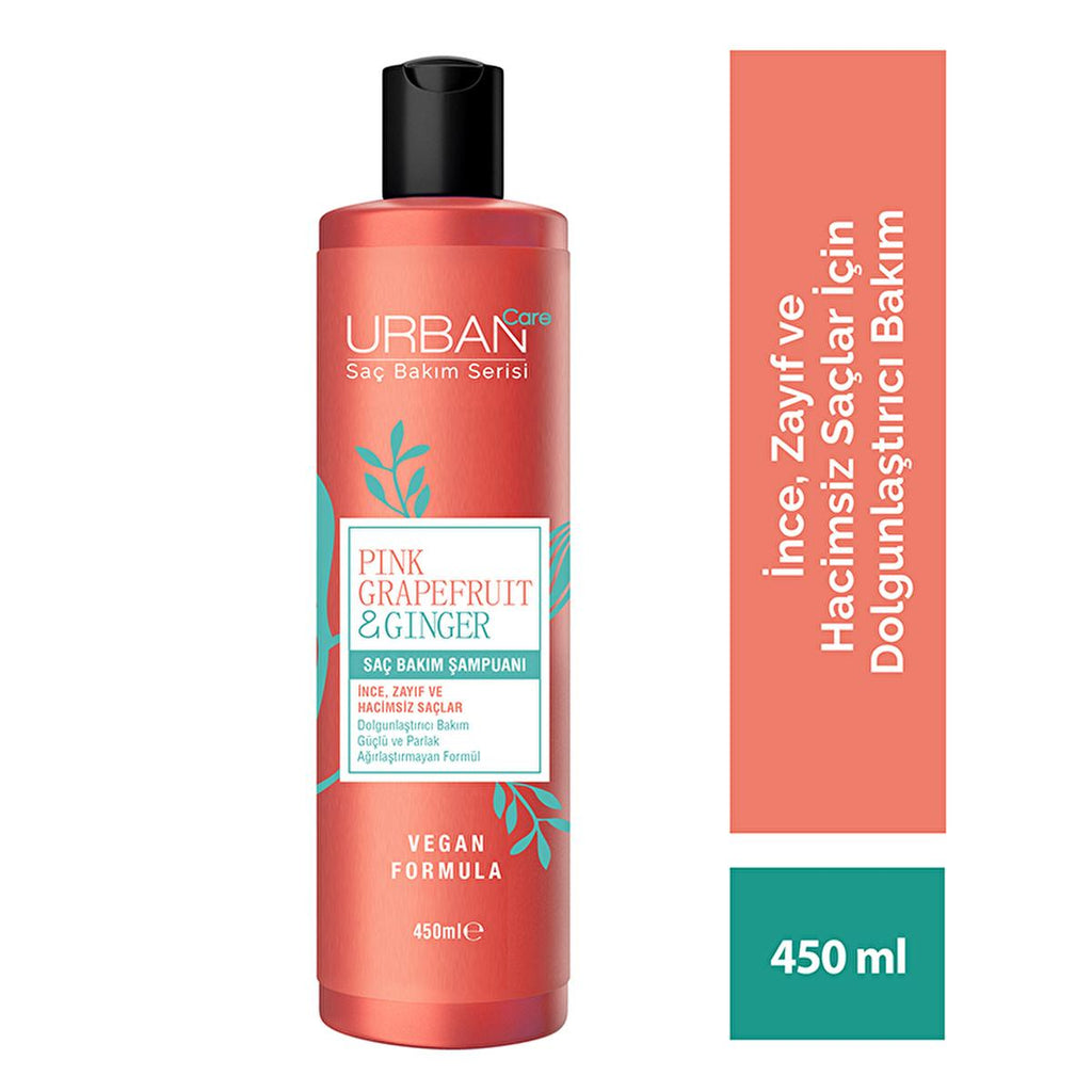 Urban Care Pink Grapefruit & Ginger Volumizing Shampoo: Thicken Fine Hair, Vegan Formula, Hair Repair - 15.22 fl oz
