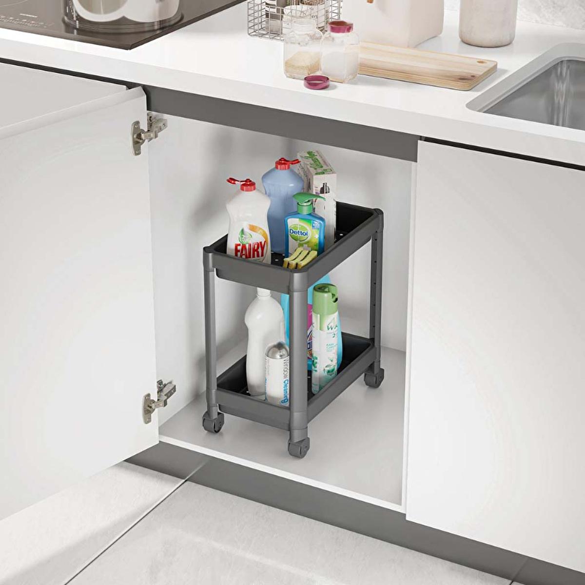 Decobella 2-Tier Wheeled Storage Cart - Kitchen & Bathroom Organizer, Durable Plastic, Easy Assembly